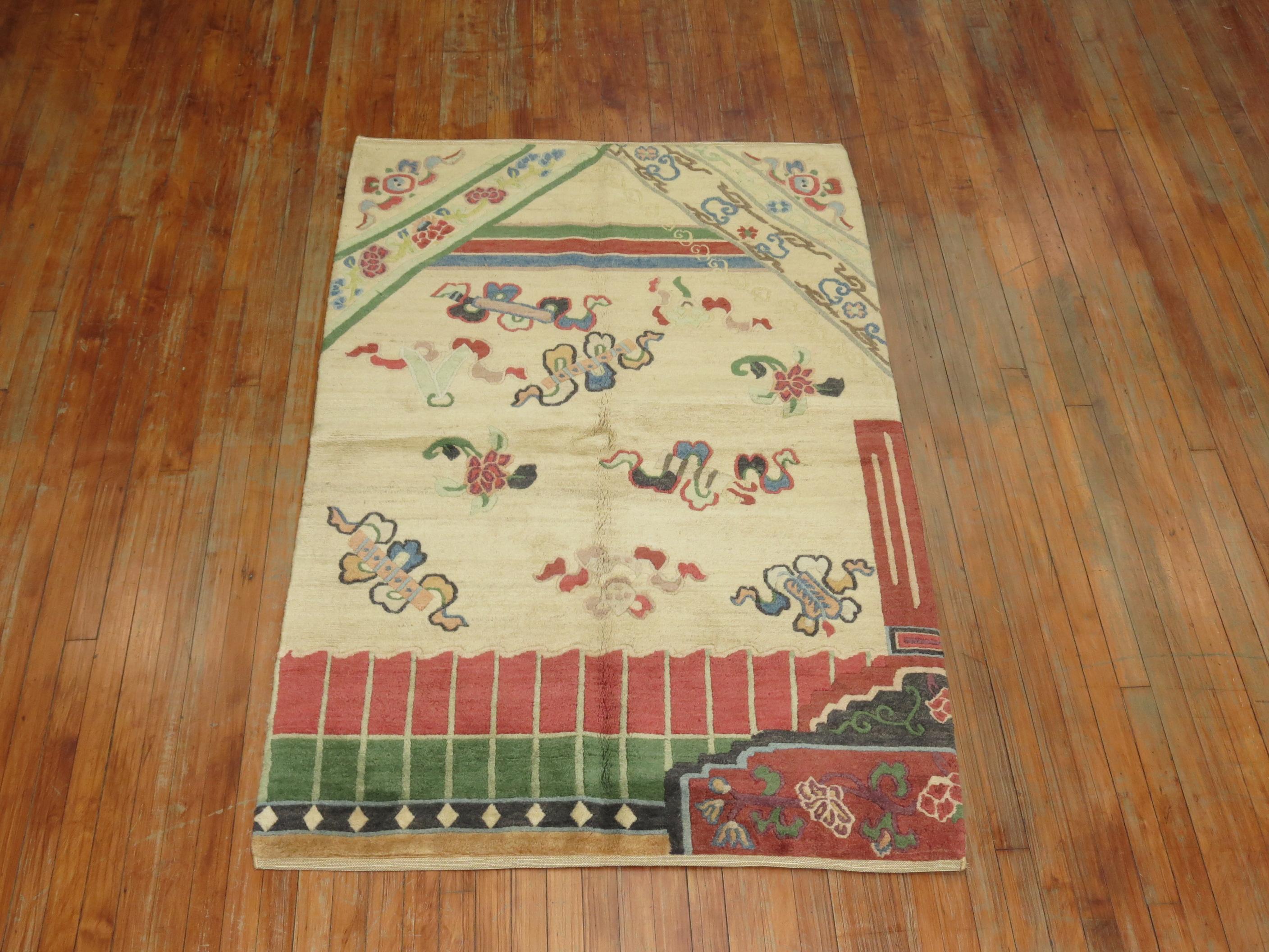 A full pile20th century one of a kind Tibetan rug.