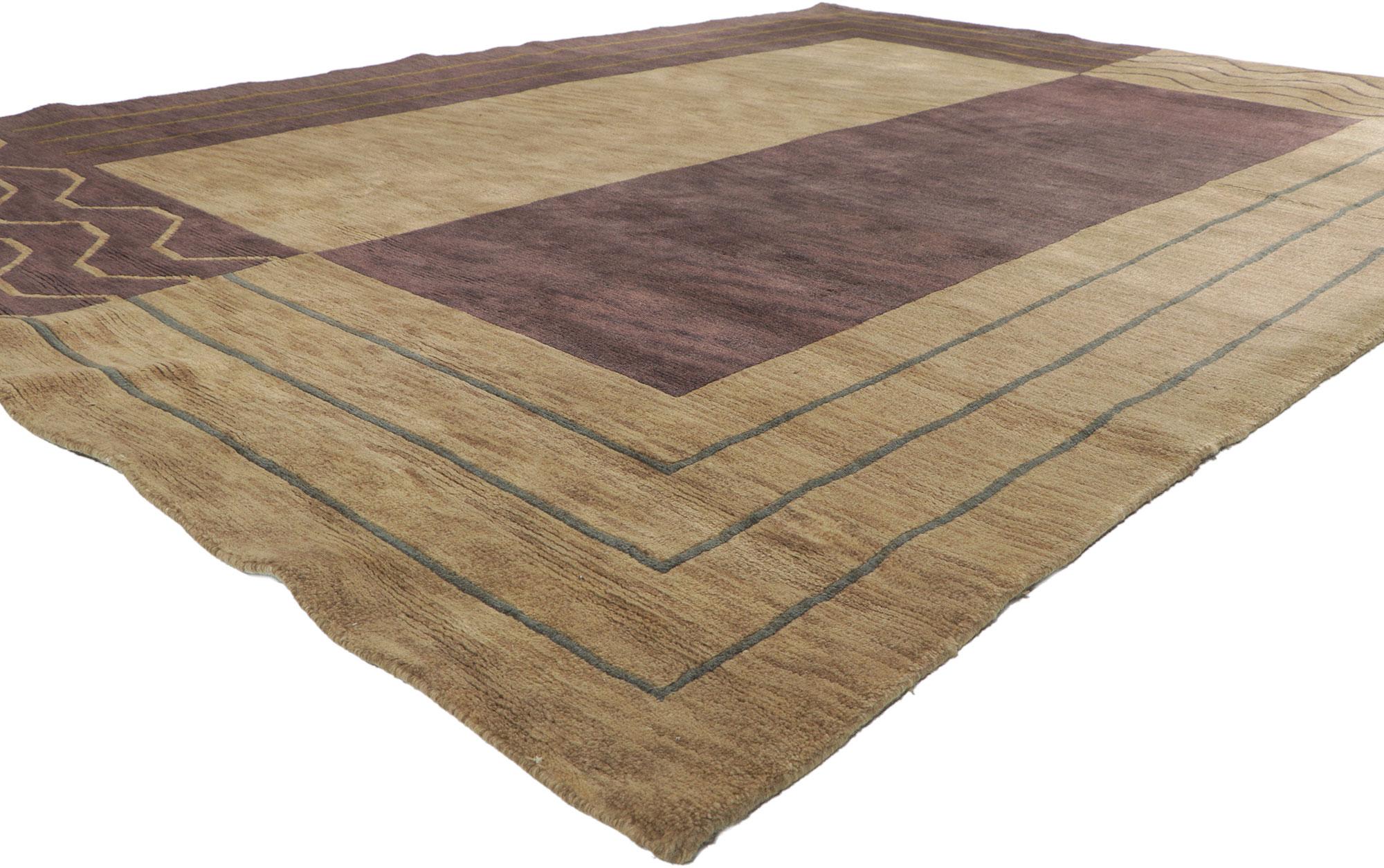 ?78353 Vintage Tibetan rug 08'00 x 11'00. With its incredible detail and texture, this hand knotted wool vintage Tibetan rug is a captivating vision of woven beauty. The eye-catching geometric design and earthy colorway woven into this vintage