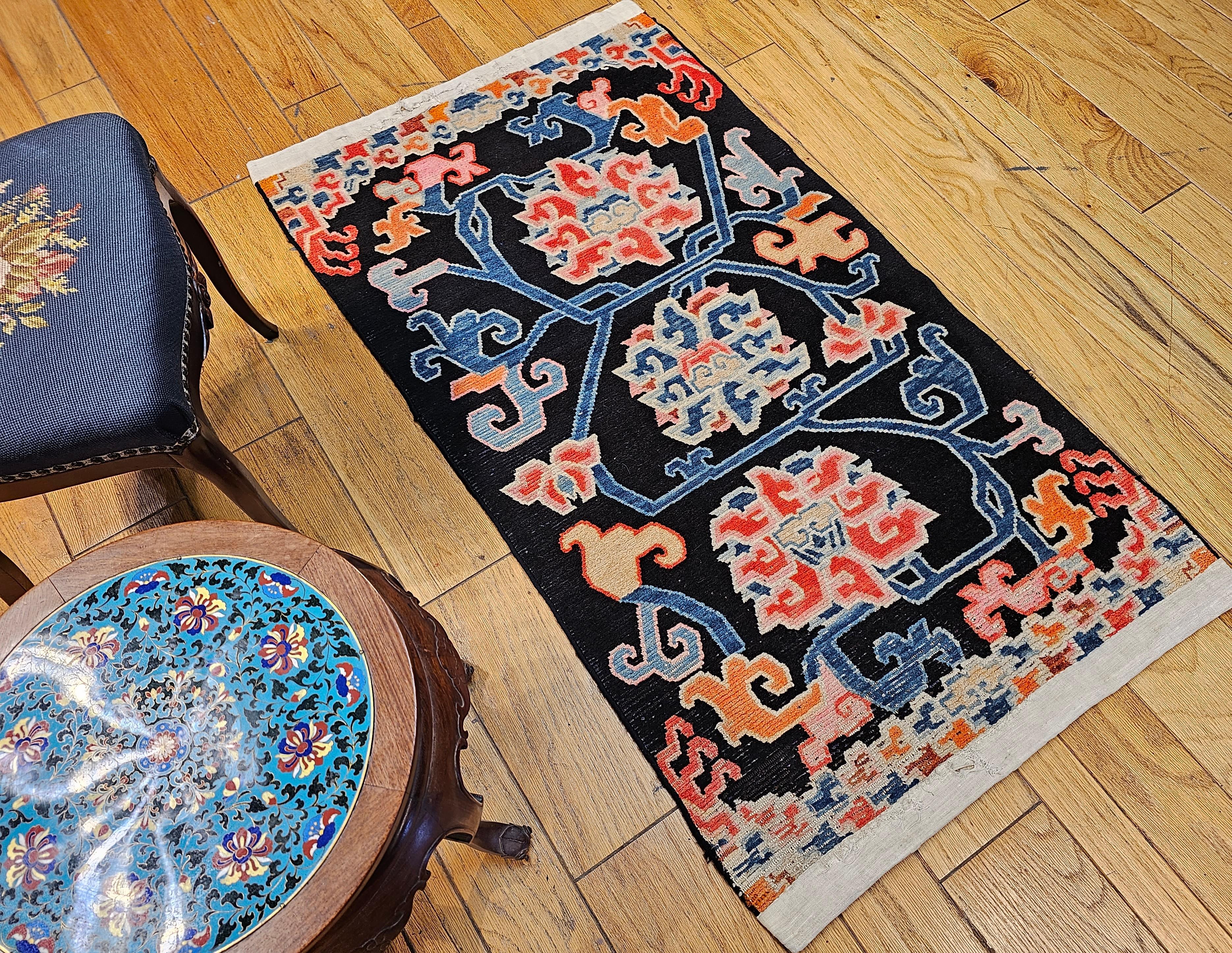 Vintage Tibetan Rug with Lotus Flowers and Cloud Symbols in French Blue and Red For Sale 10