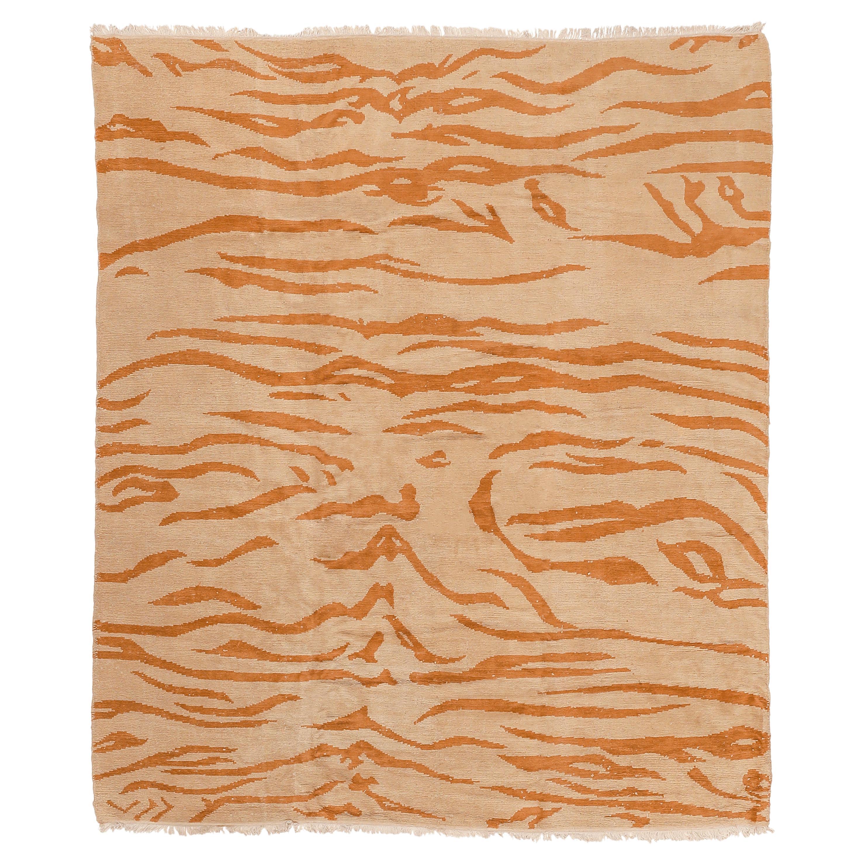 Vintage Tibetan Rug with Tiger Pelt Pattern 8 x 10 For Sale