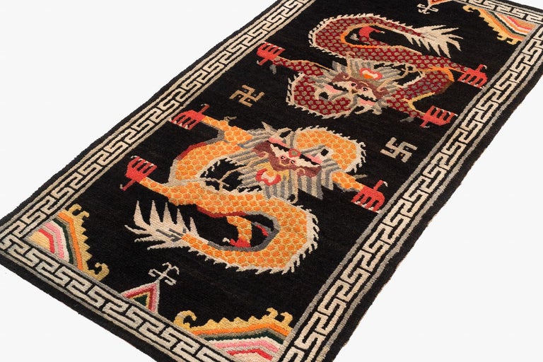 Vintage Tibetan Rug with Two Dragons For Sale at 1stDibs