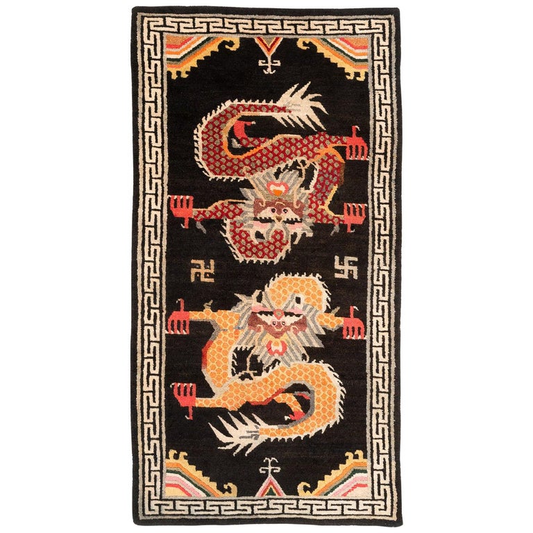 Vintage Tibetan Rug with Two Dragons For Sale at 1stDibs | tibetan 