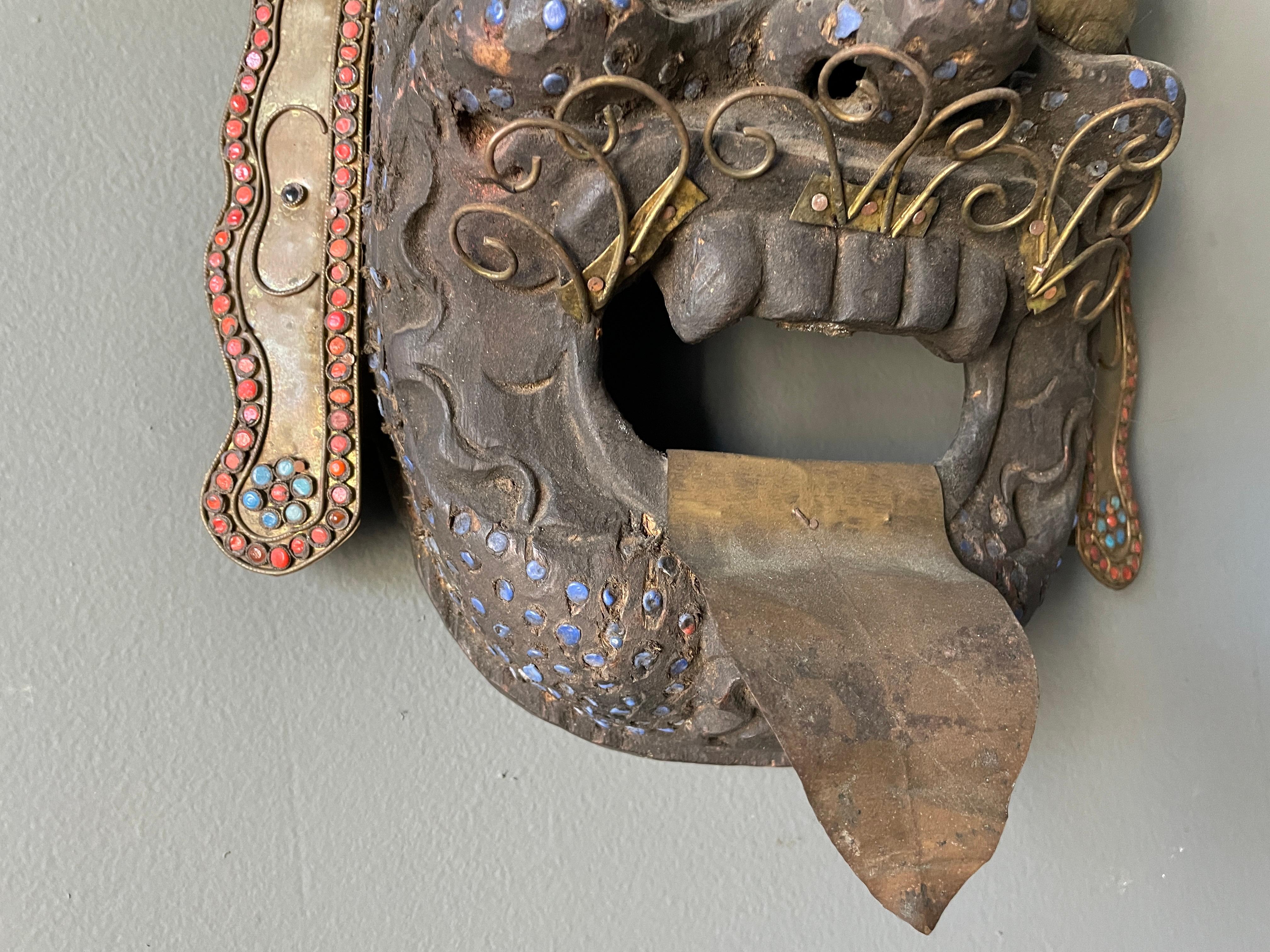 Shell Vintage Tibetan Style Wooden Tribal Mask