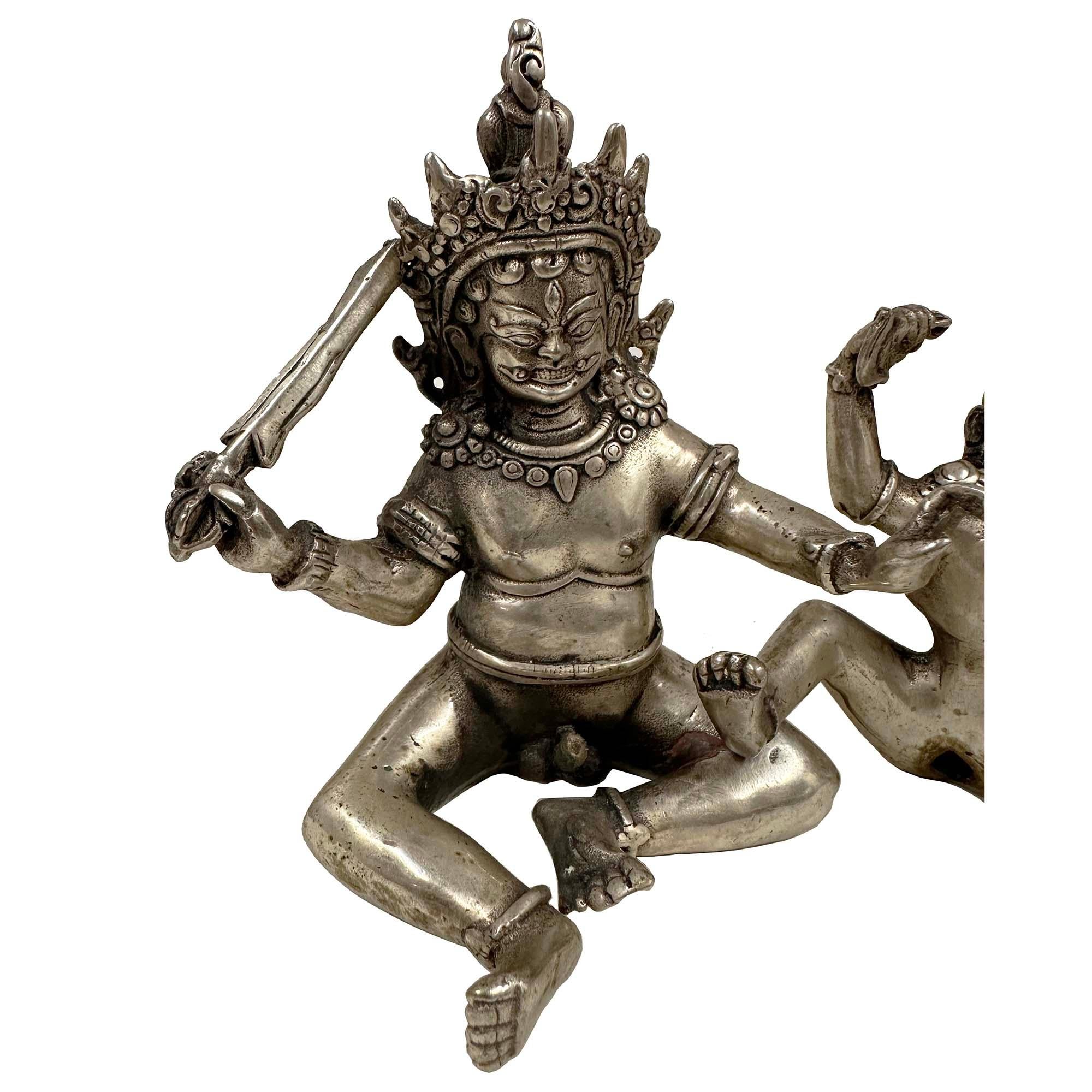 Vintage Tibetan Tantra Buddhism Hevajra Yab-Yum Buddha Statue For Sale 2