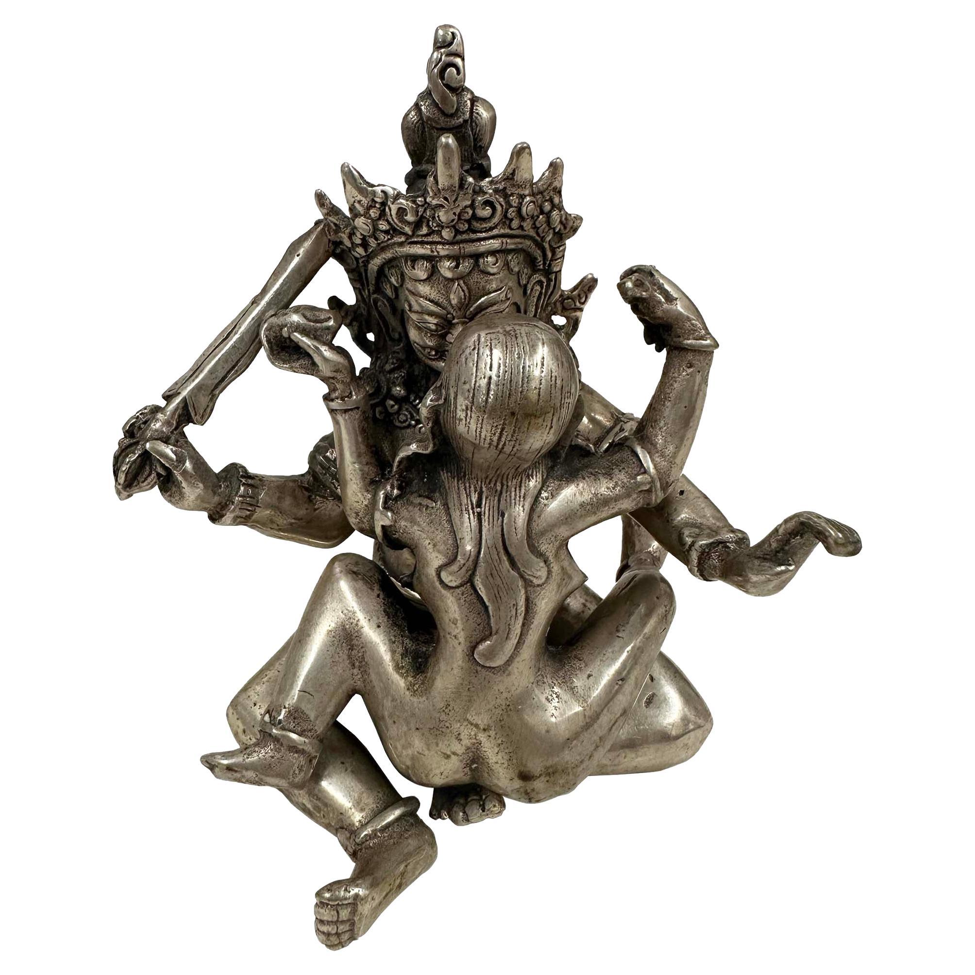 Vintage Tibetan Tantra Buddhism Hevajra Yab-Yum Buddha Statue For Sale