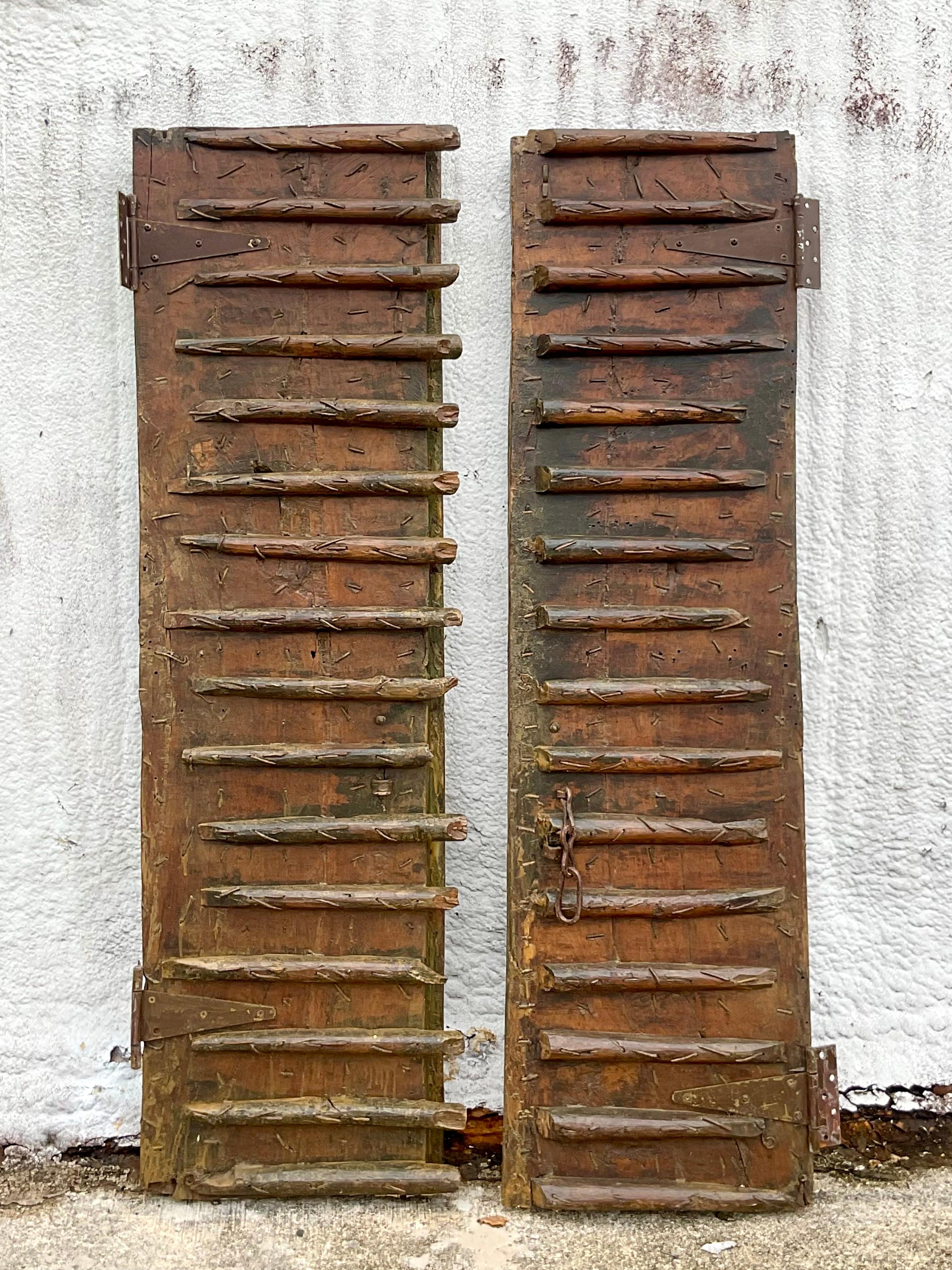 Wood Vintage Tibetan Temple Doors, a Pair