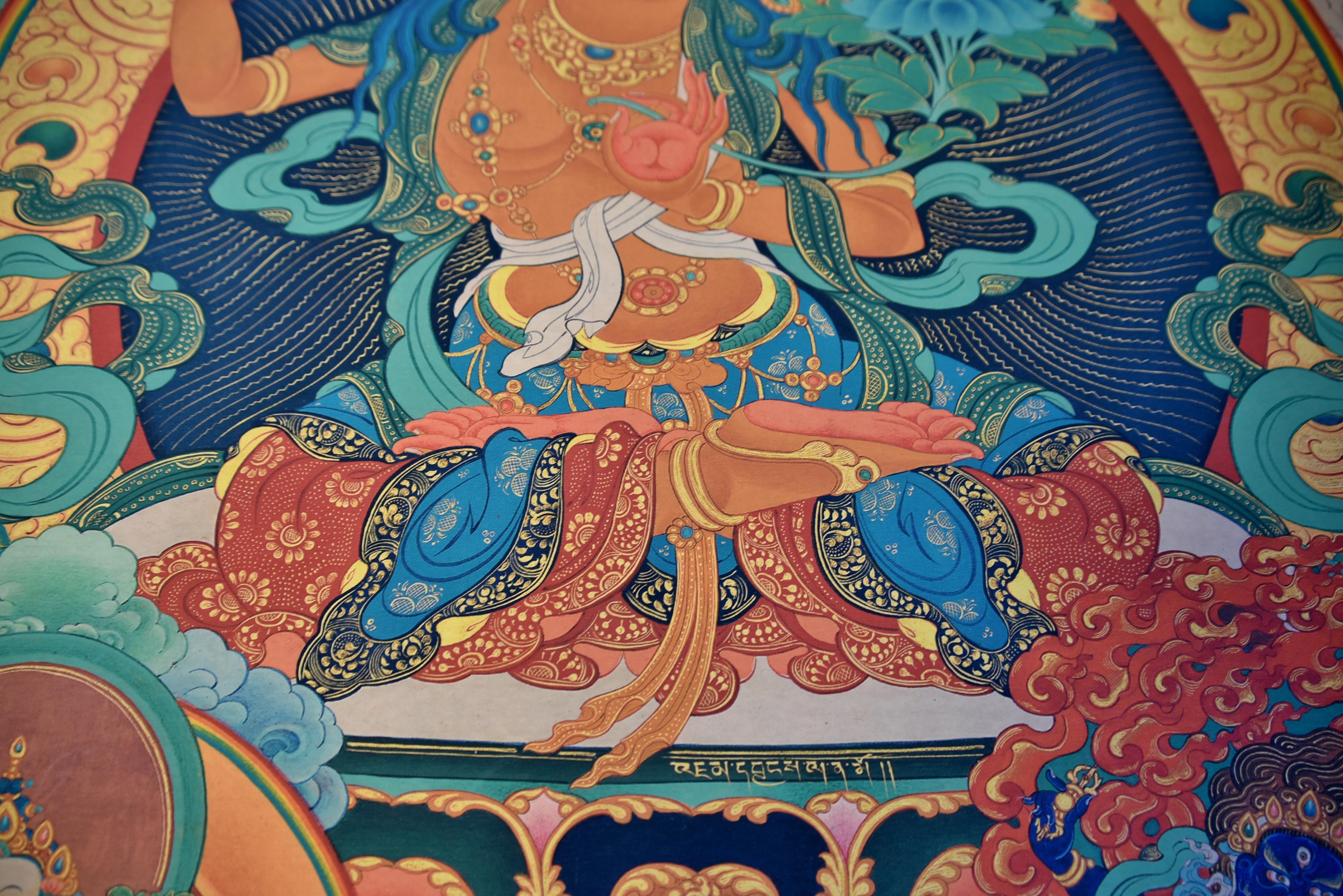 Vintage Tibetan Thangka Manjushree on Linen 1