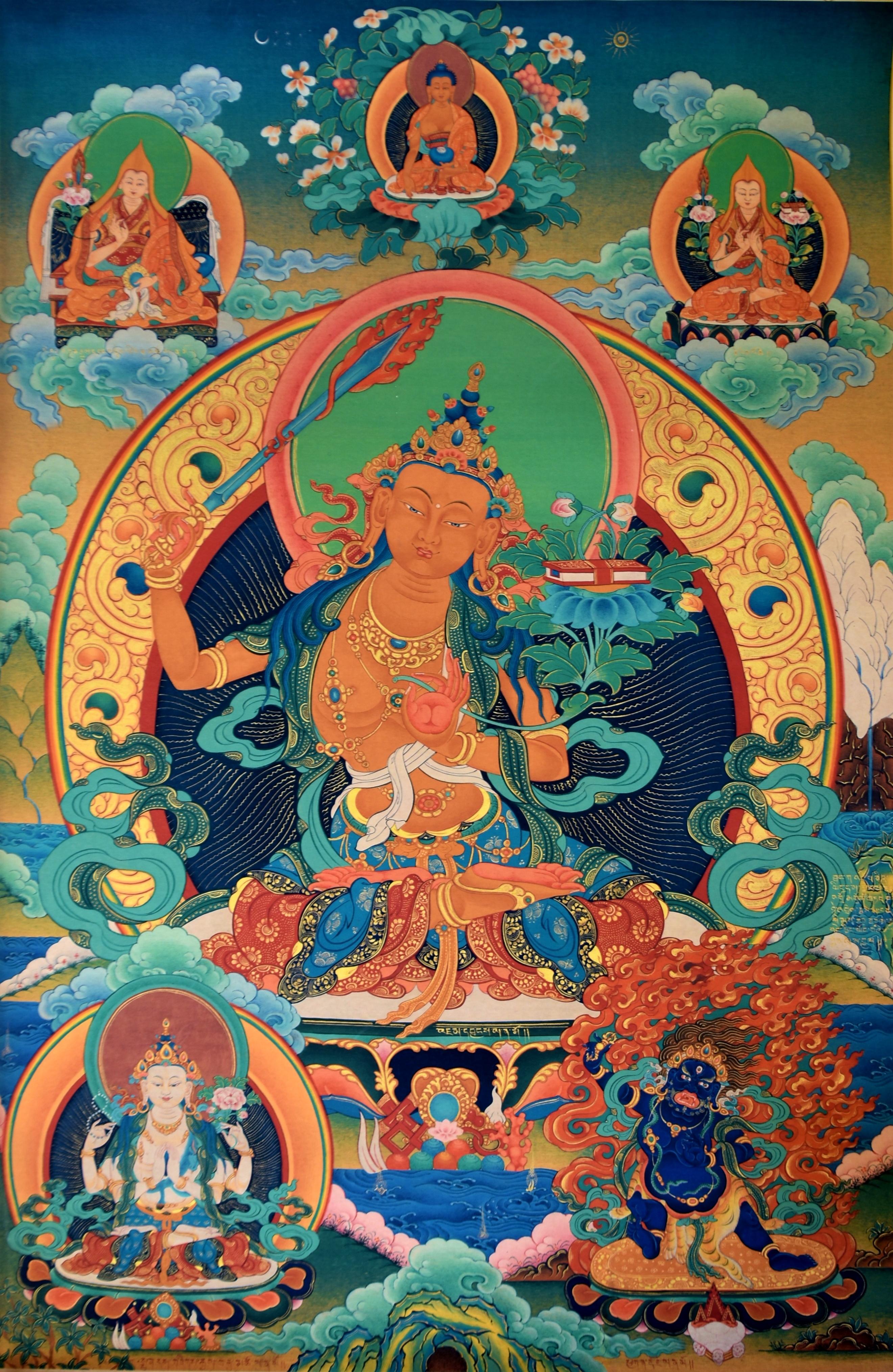 Vintage Tibetan Thangka Manjushree on Linen 4