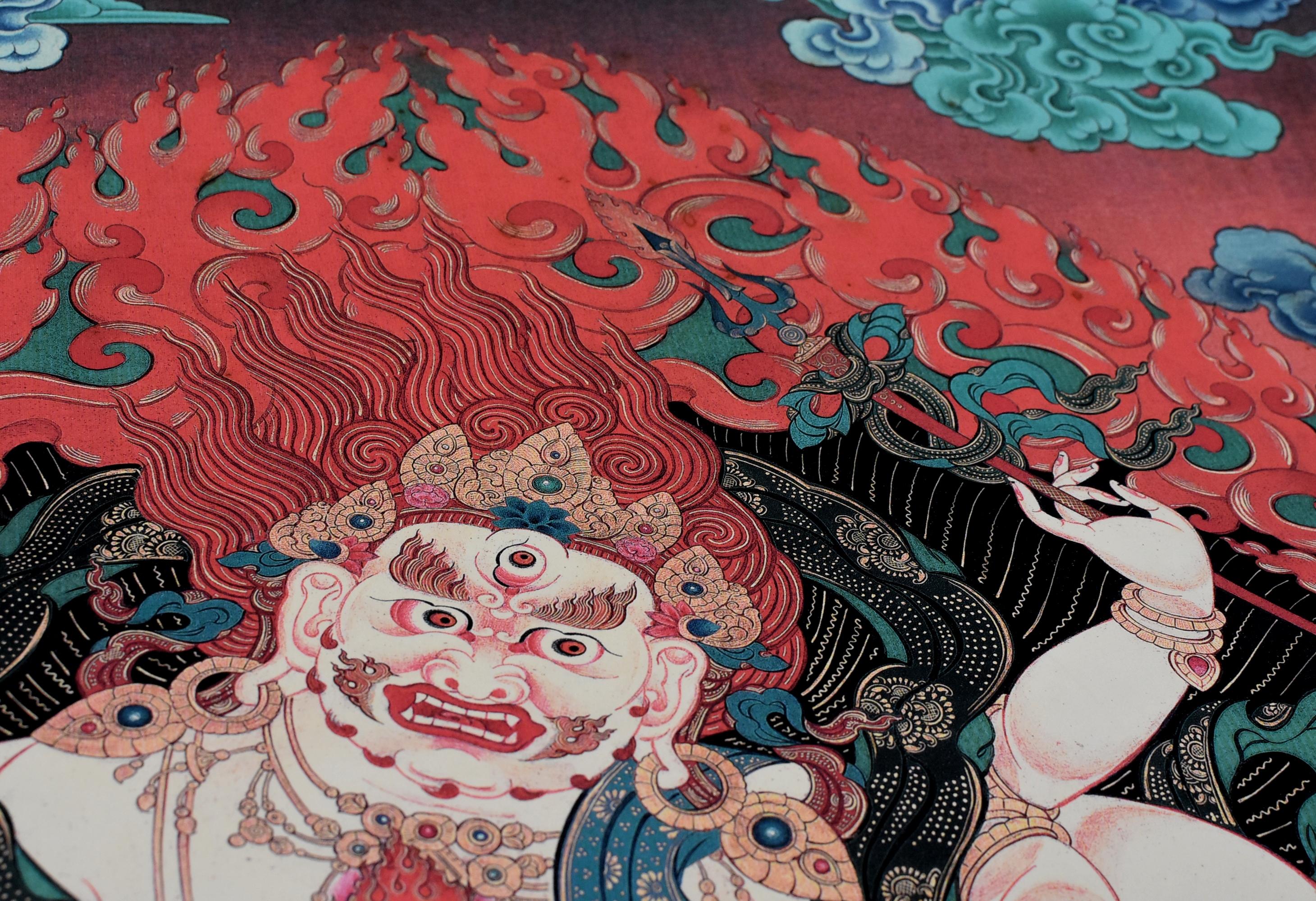 Vintage Tibetan Thangka Painting, Protection God Hayagriva Thanka 10