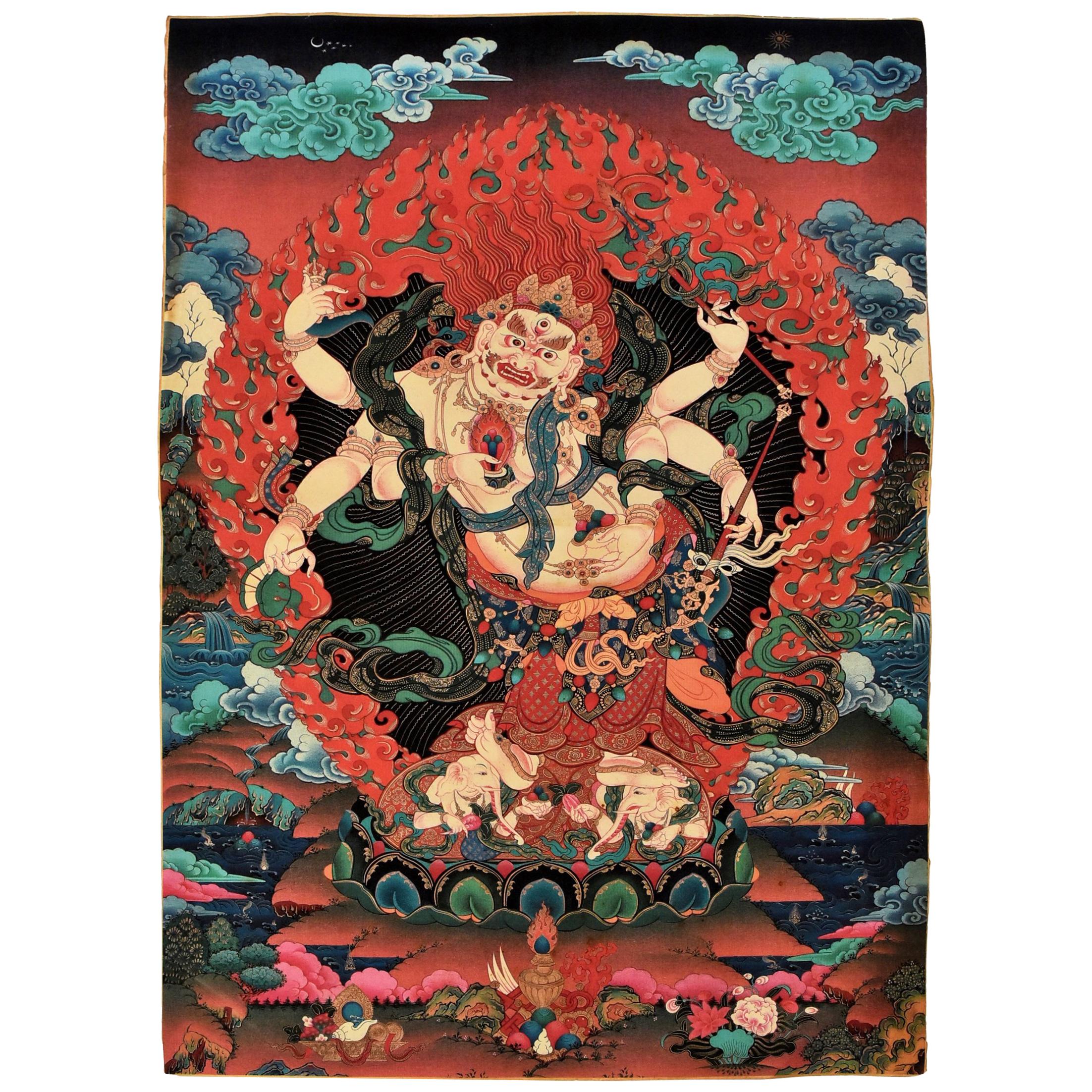 Vintage Tibetan Thangka Painting, Protection God Hayagriva Thanka