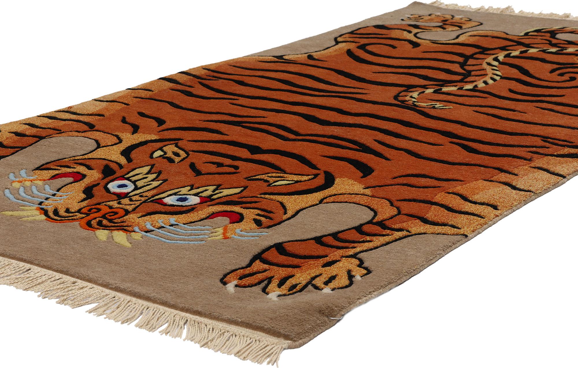 Vintage Tibetan Tiger Rug, Modern Monasteries Meet Ancient Mystique 2