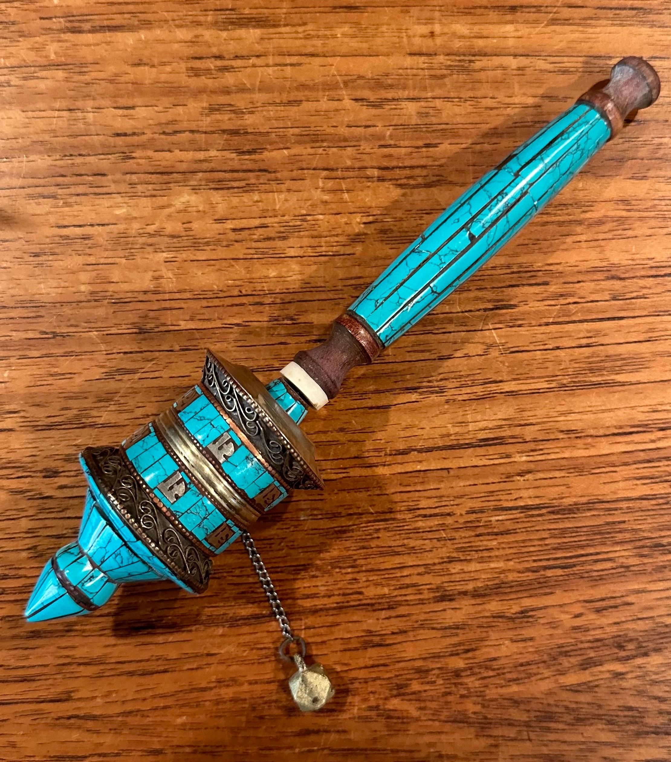 Vintage Tibetan Turquoise Prayer Wheel For Sale 4