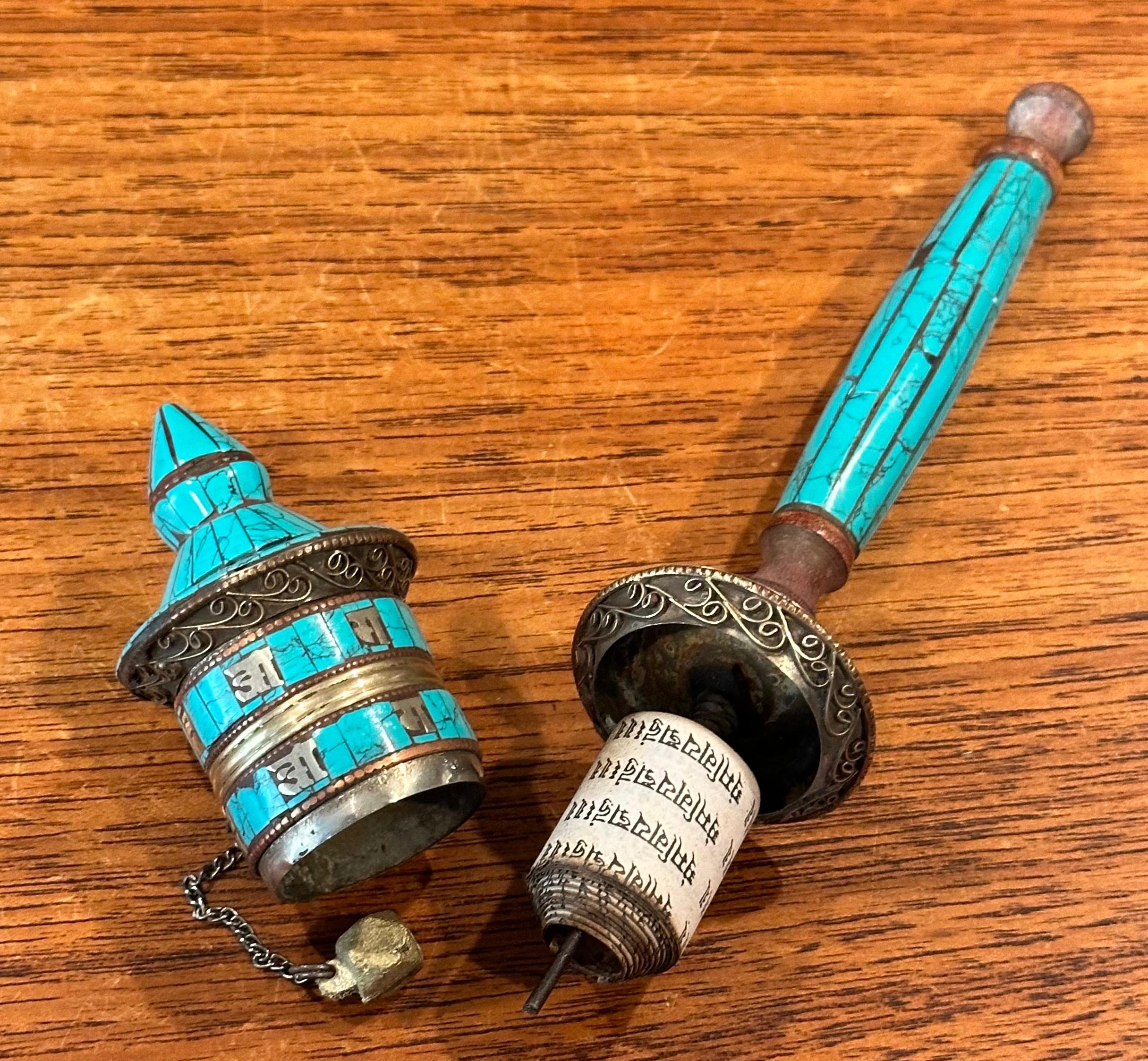 Vintage Tibetan Turquoise Prayer Wheel For Sale 5