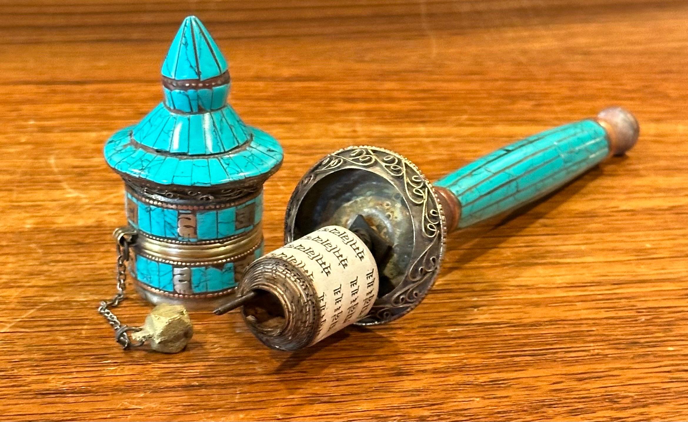 Vintage Tibetan Turquoise Prayer Wheel For Sale 6