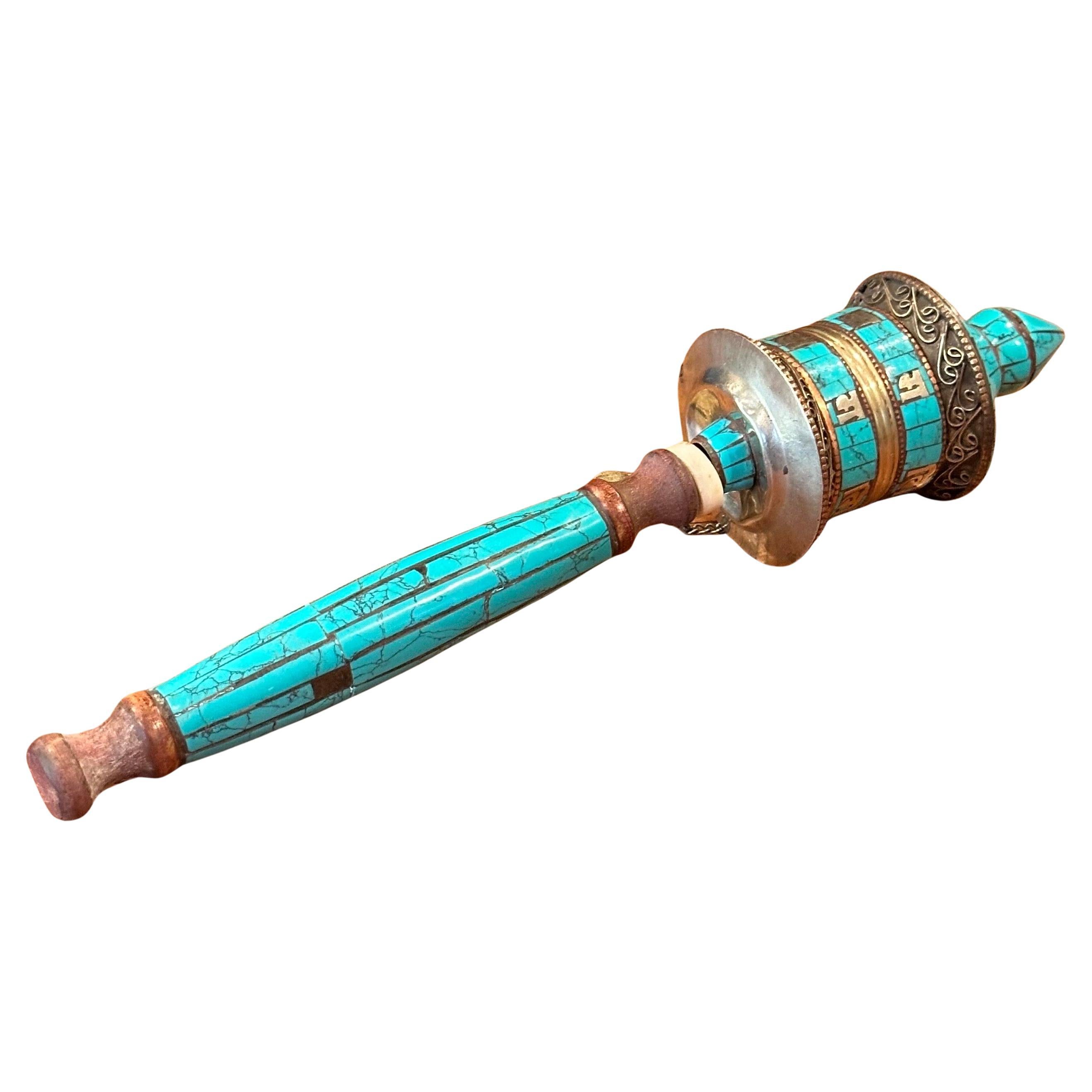Vintage Tibetan Turquoise Prayer Wheel For Sale 8