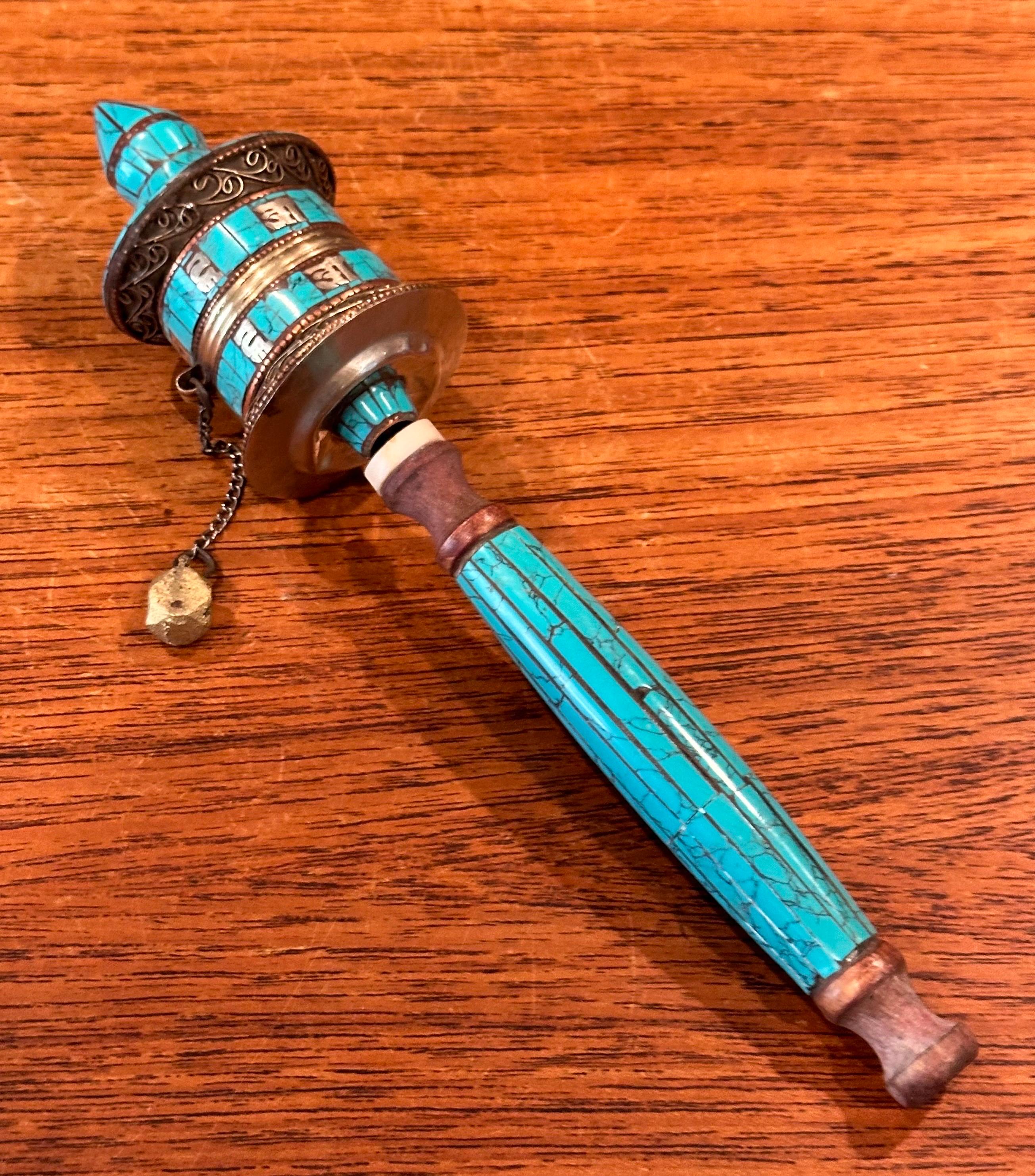 20th Century Vintage Tibetan Turquoise Prayer Wheel For Sale