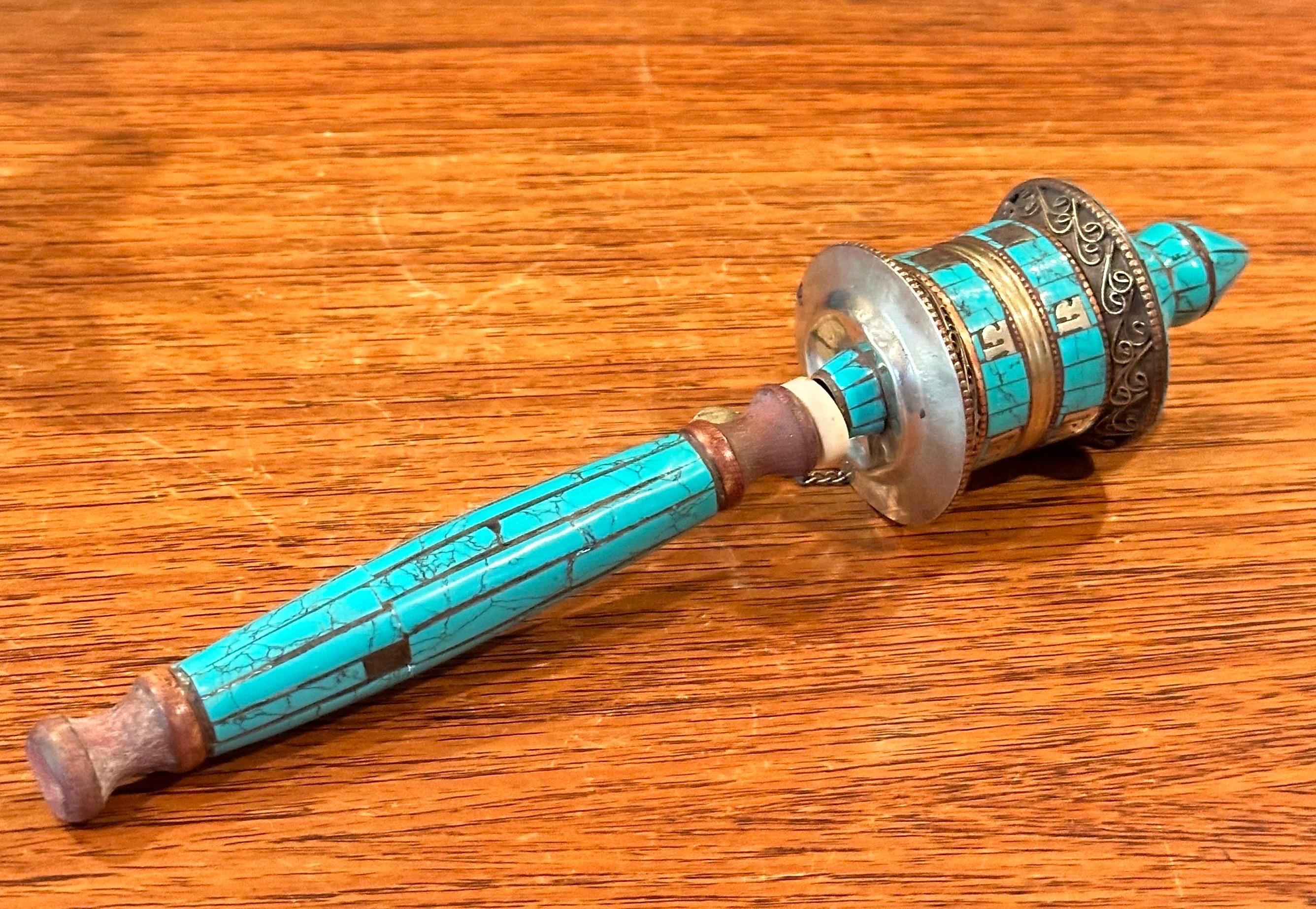 Vintage Tibetan Turquoise Prayer Wheel For Sale 1