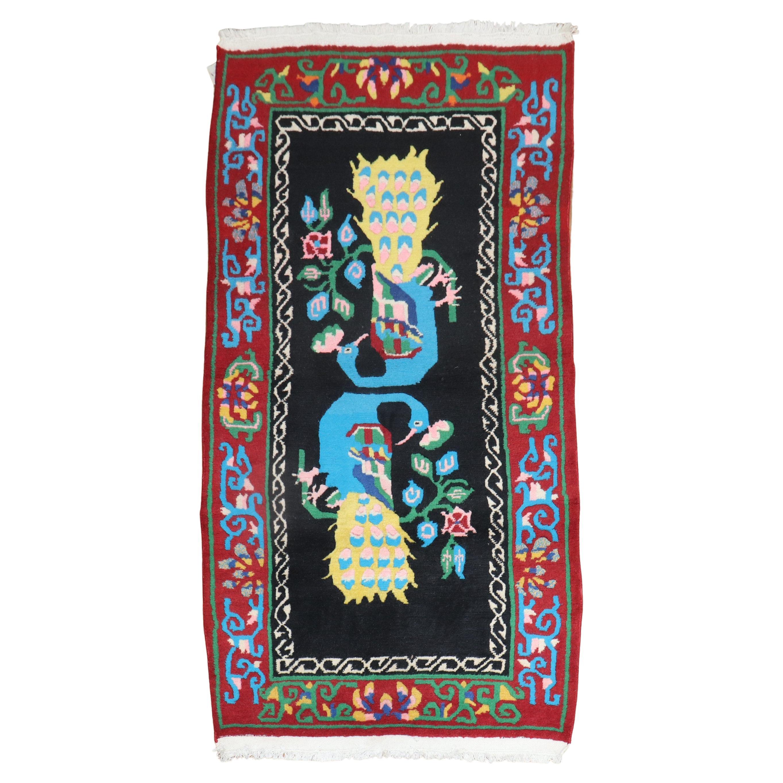 Vintage Tibetan Vase Rug For Sale