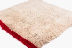 Vintage Tibetan White Wool Blanket or Rug with Red End Panel 5'6" x 4'10"