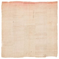 Vintage Tibetan White Wool Blanket Rug with Red End Panel 5'7'' (W) x 5'5'' (L)