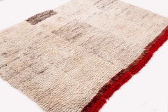 Vintage Tibetan Wool Blanket or Rug with Red End Panel and Brown 5'11'' x 4'5''