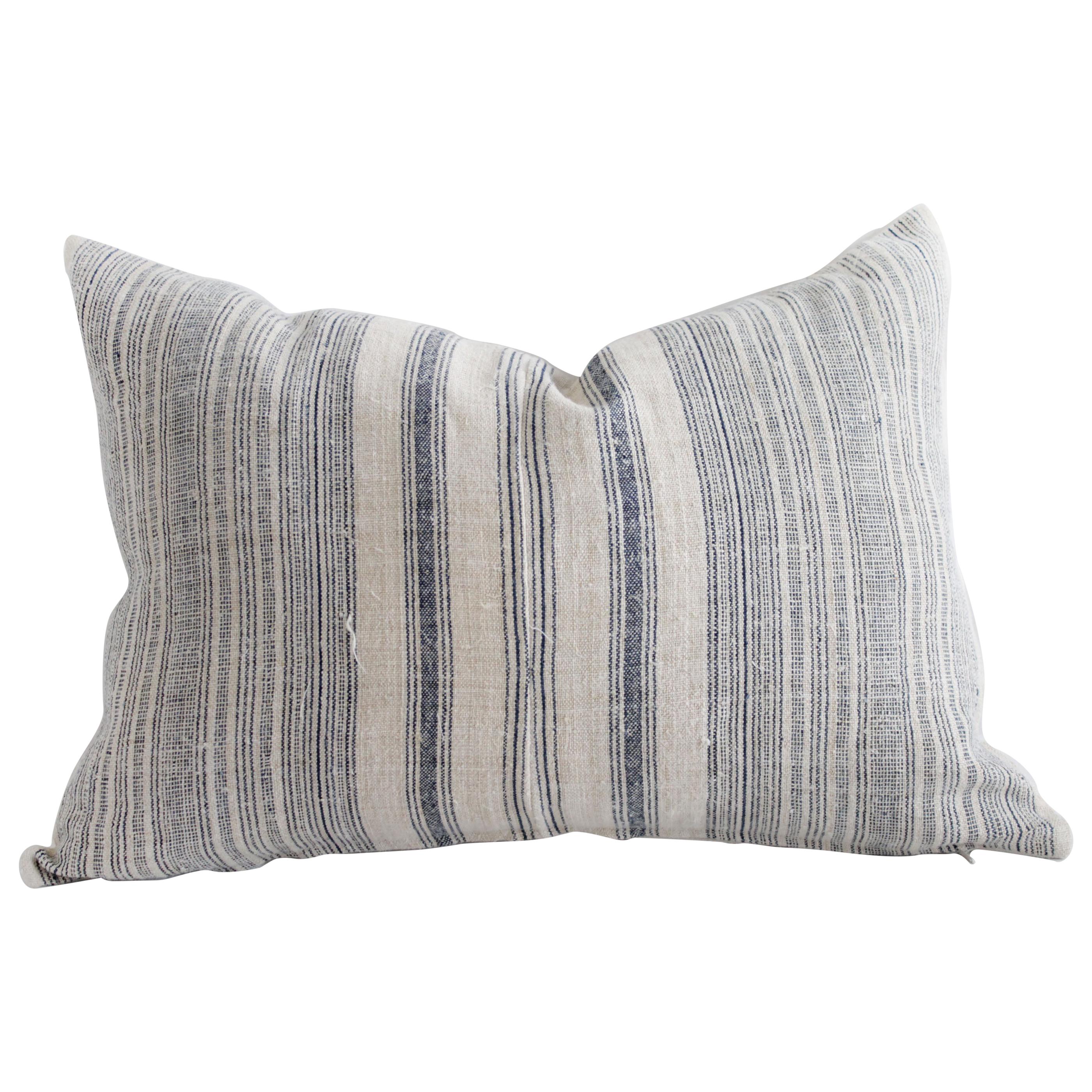 Vintage Ticking Stripe European Grain Throw Pillow Vintage Ticking Stripe