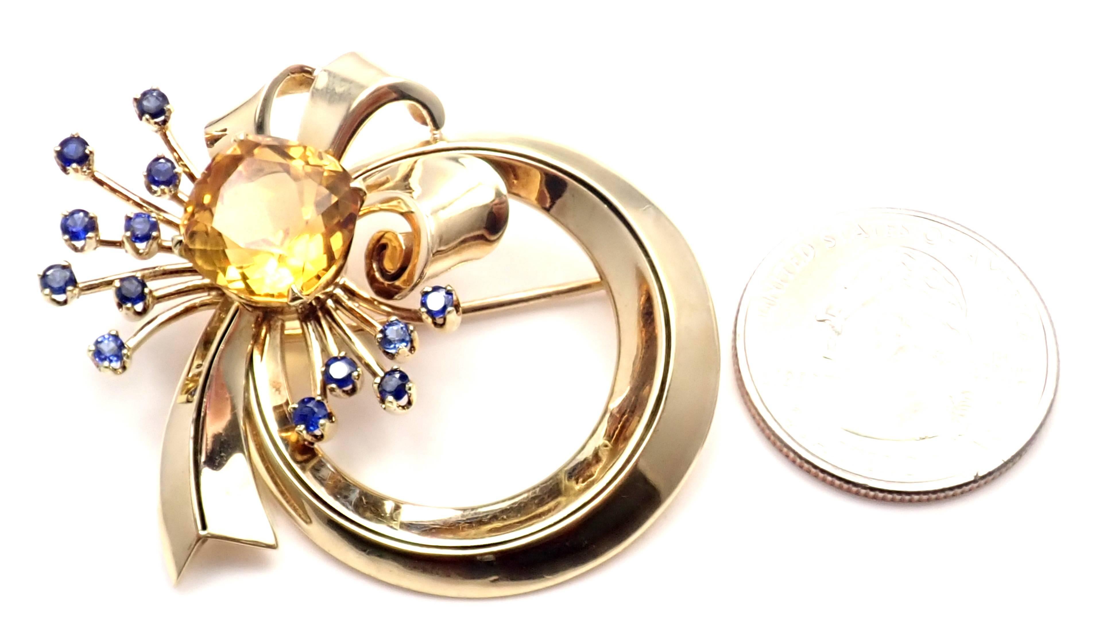 Vintage Tiffany & Co. Sapphire Citrine Yellow Gold Pin Brooch 4