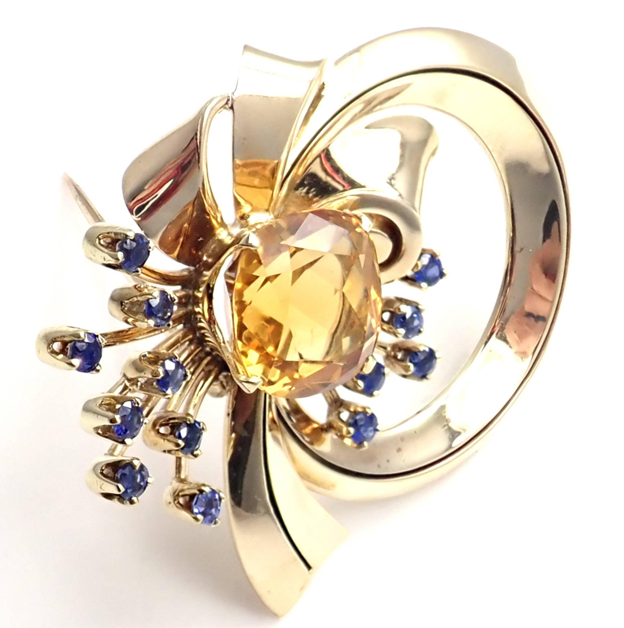 Vintage Tiffany & Co. Sapphire Citrine Yellow Gold Pin Brooch In New Condition In Holland, PA