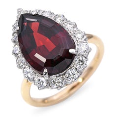 Vintage Tiffany 14k Yellow Gold 8.13ct Pear Garnet and Diamond Halo Ring