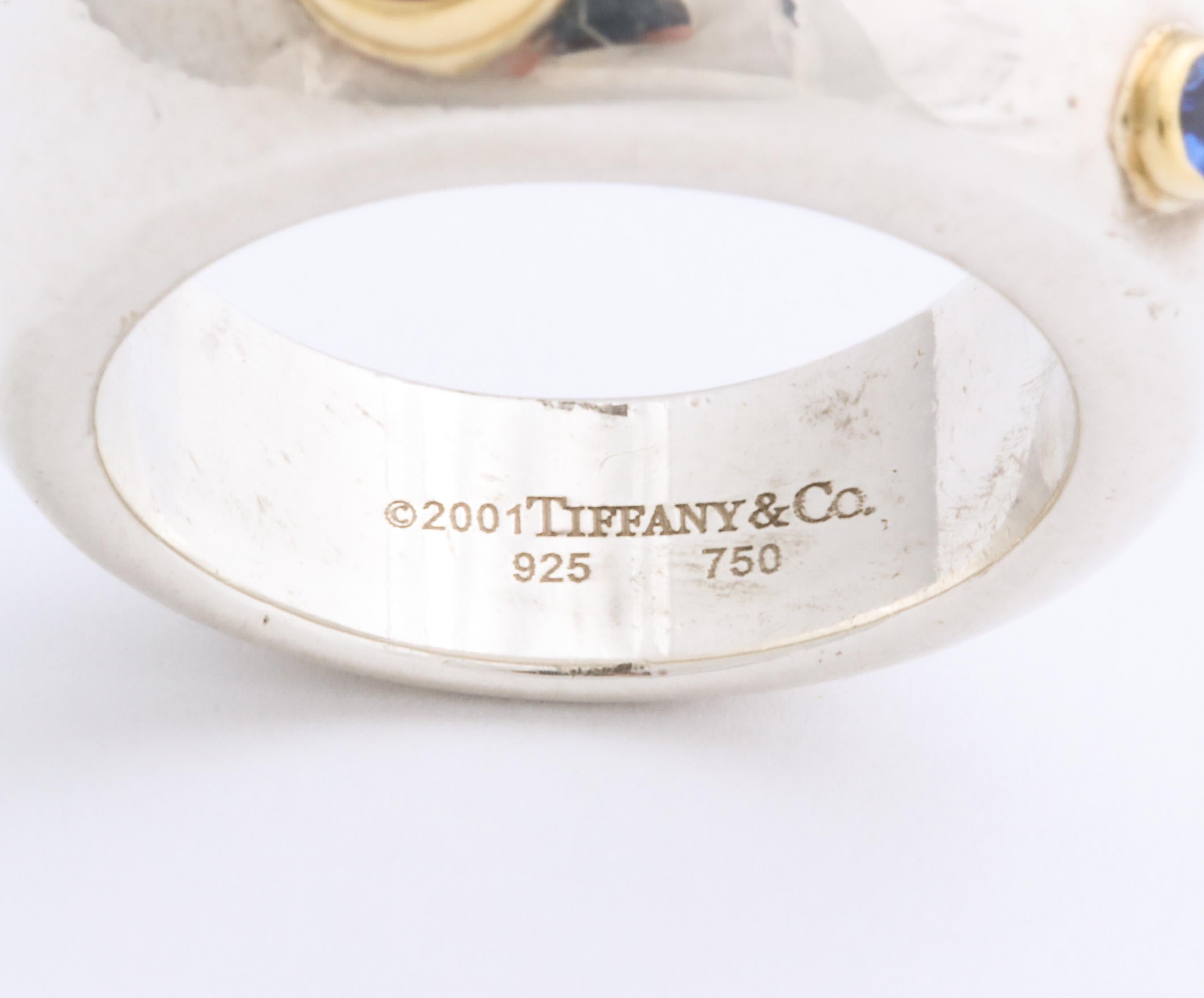 Contemporary Vintage Tiffany & Co. Sterling Silver and 18 Karat Gem Set Ring