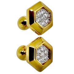 Boutons de manchette Vintage Tiffany en or jaune 18 carats avec centres en diamants sertis en platine