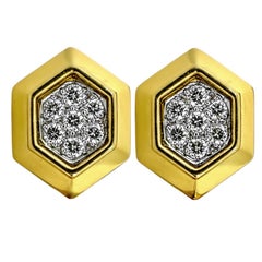 Boutons de manchette Vintage Tiffany en or jaune 18 carats avec centres en diamants sertis en platine
