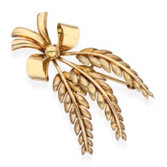 Vintage Tiffany 18k Yellow Gold Wheat Bundle Brooch