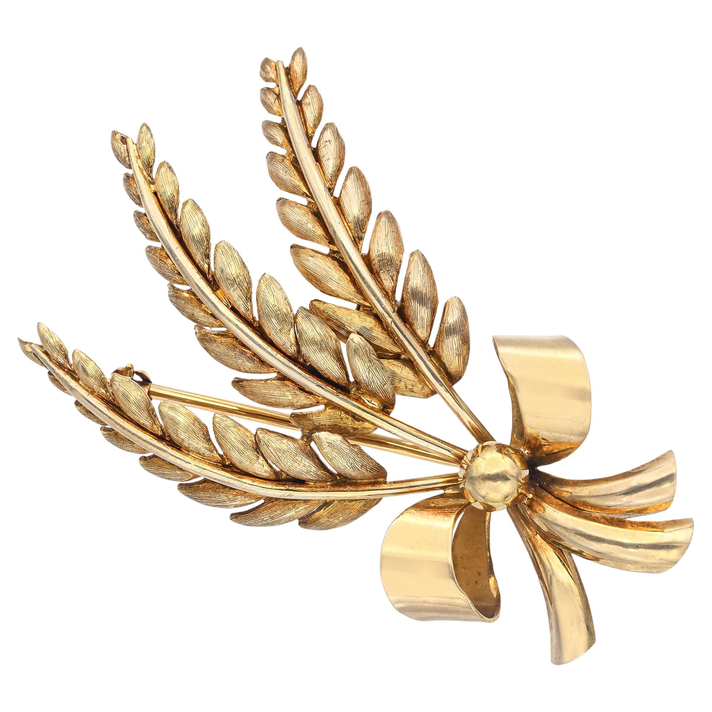Vintage Tiffany 18k Yellow Gold Wheat Bundle Brooch