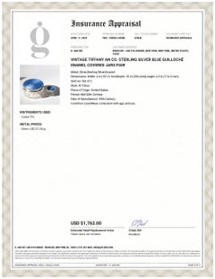 Vintage Tiffany an Co. Sterling Silver Blue Guilloché Enamel Covered Jars Pair