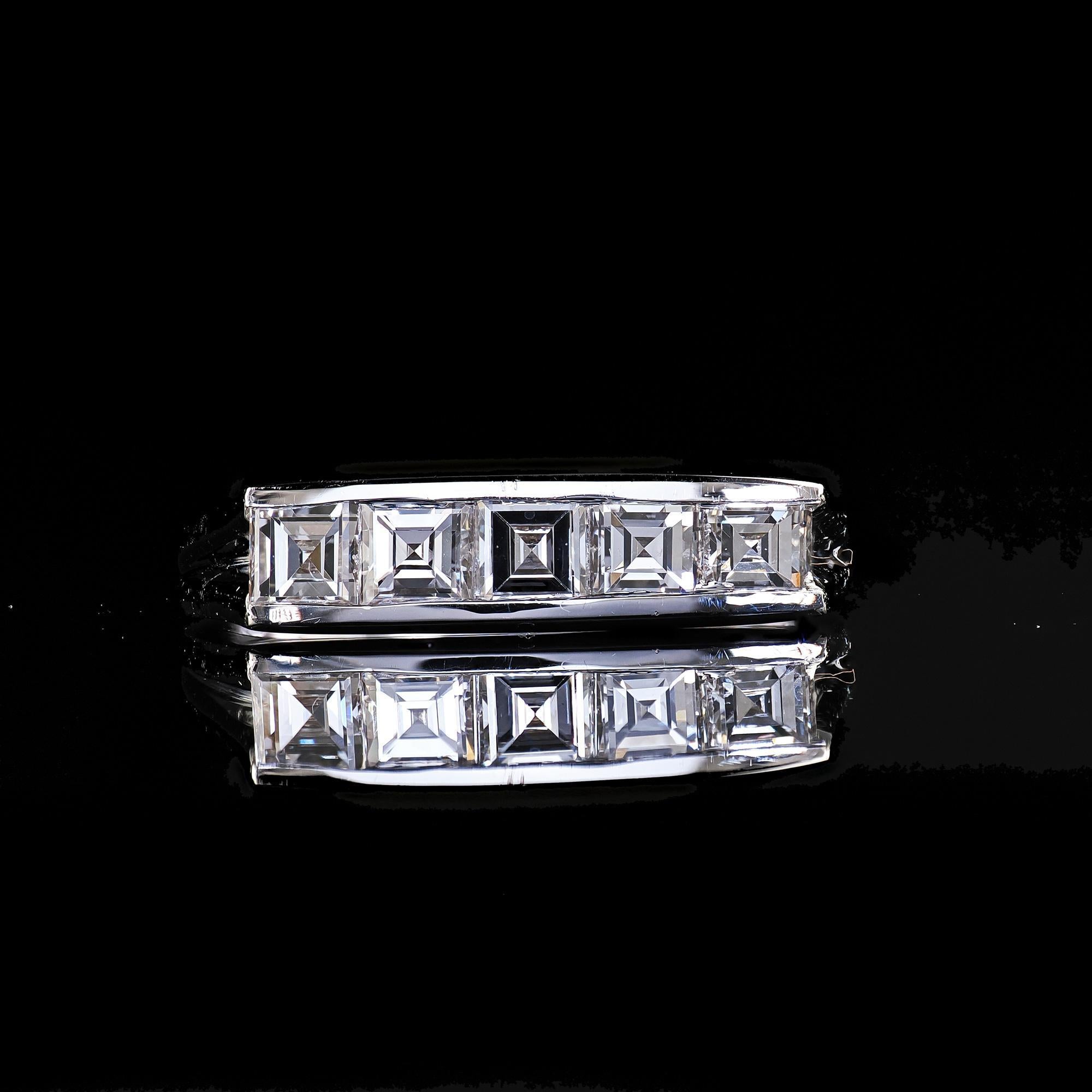Vintage Tiffany & Co 14K Golding & Co Platinum Diamond Cut Band Ring en vente 1