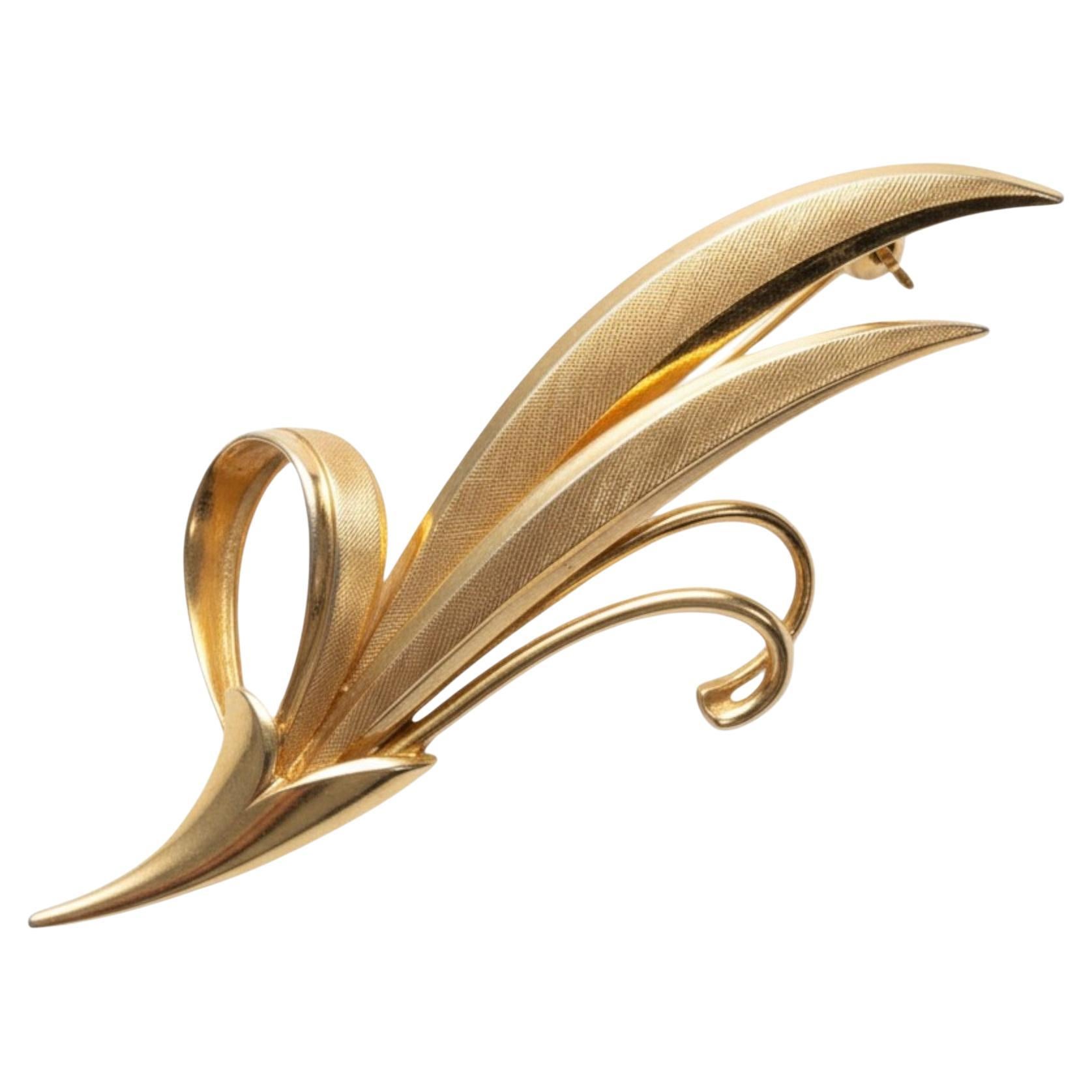 Vintage Tiffany and Co 14K Yellow Gold Leaf Spray Brooch en vente