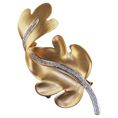 Vintage Tiffany and Co 18K Yellow Gold and Platinum Diamond Leaf Pin
