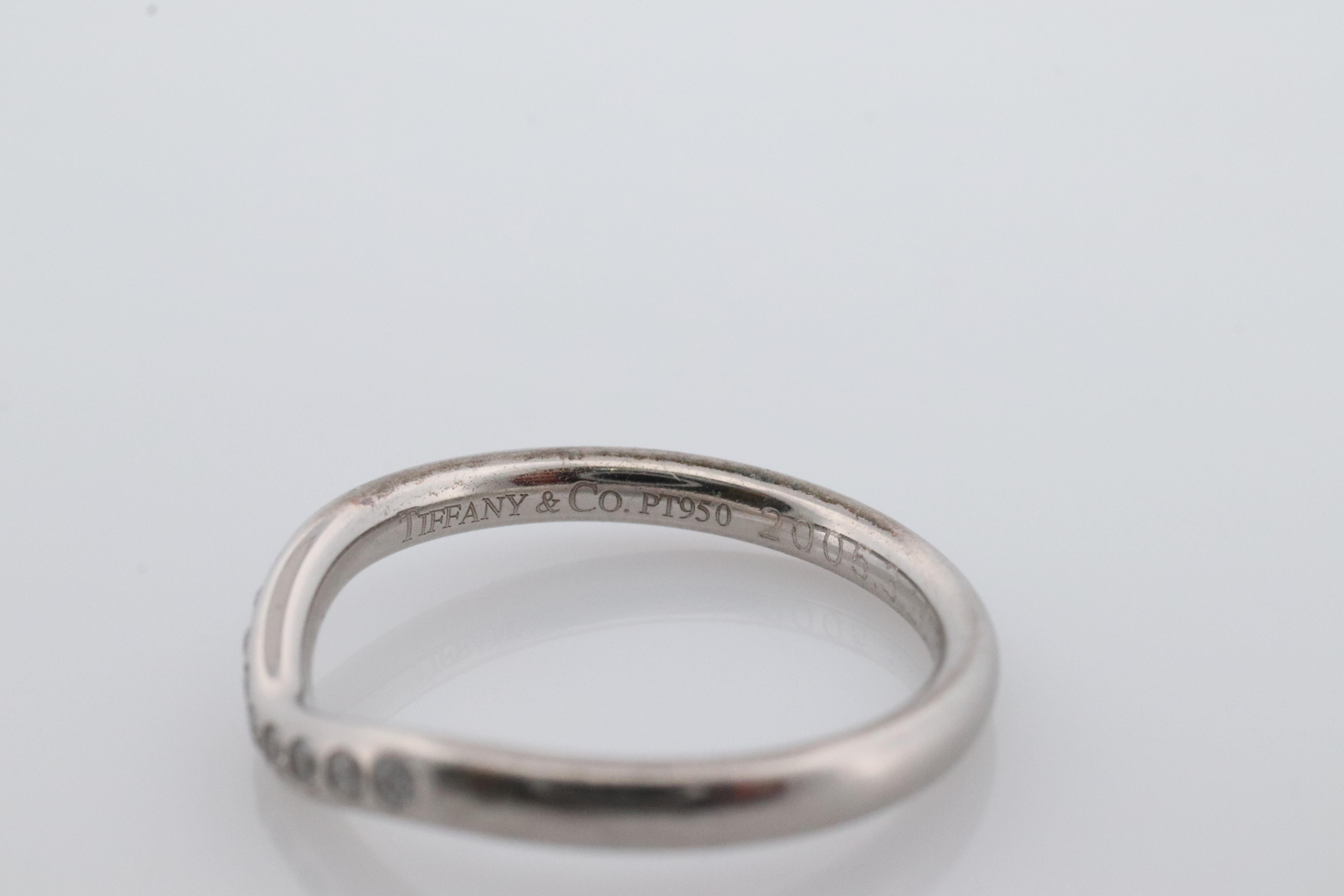 Women's Vintage Tiffany and Co. Diamond Eternity Platinum Ring. Tiffany Curve PT950 band For Sale