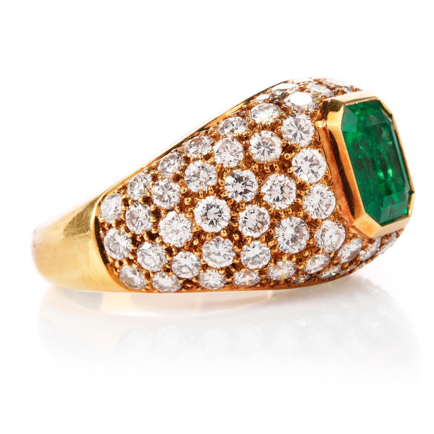 Emerald Cut Vintage Tiffany & Co. Diamond GIA Emerald 18 Karat Cocktail Ring