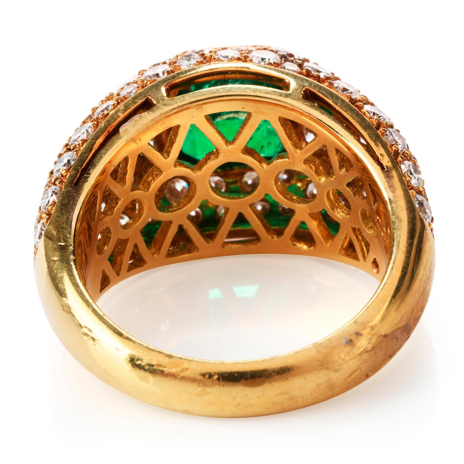 Vintage Tiffany & Co. Diamond GIA Emerald 18 Karat Cocktail Ring In Excellent Condition In Miami, FL