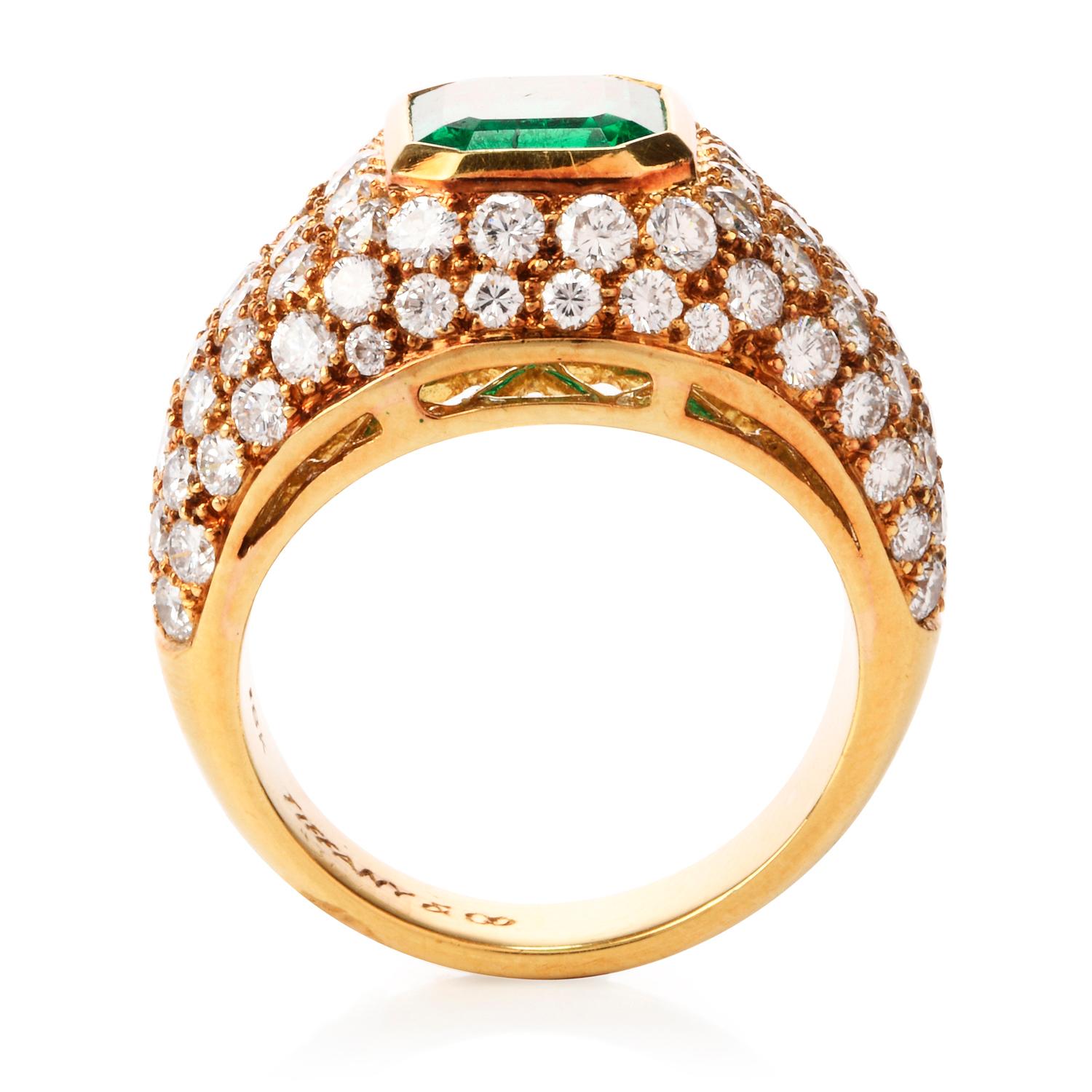 Women's Vintage Tiffany & Co. Diamond GIA Emerald 18 Karat Cocktail Ring