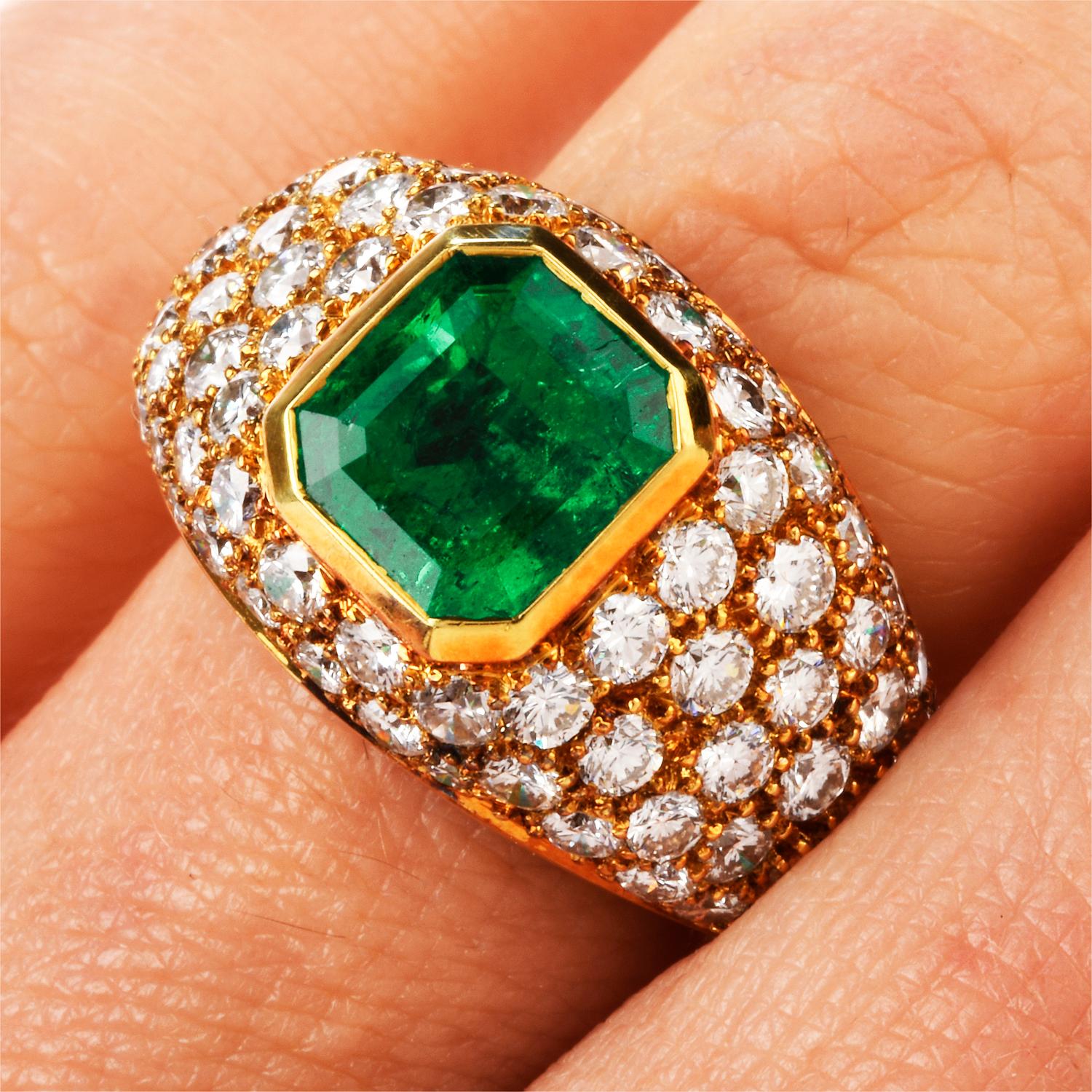 Vintage Tiffany & Co. Diamond GIA Emerald 18 Karat Cocktail Ring 2