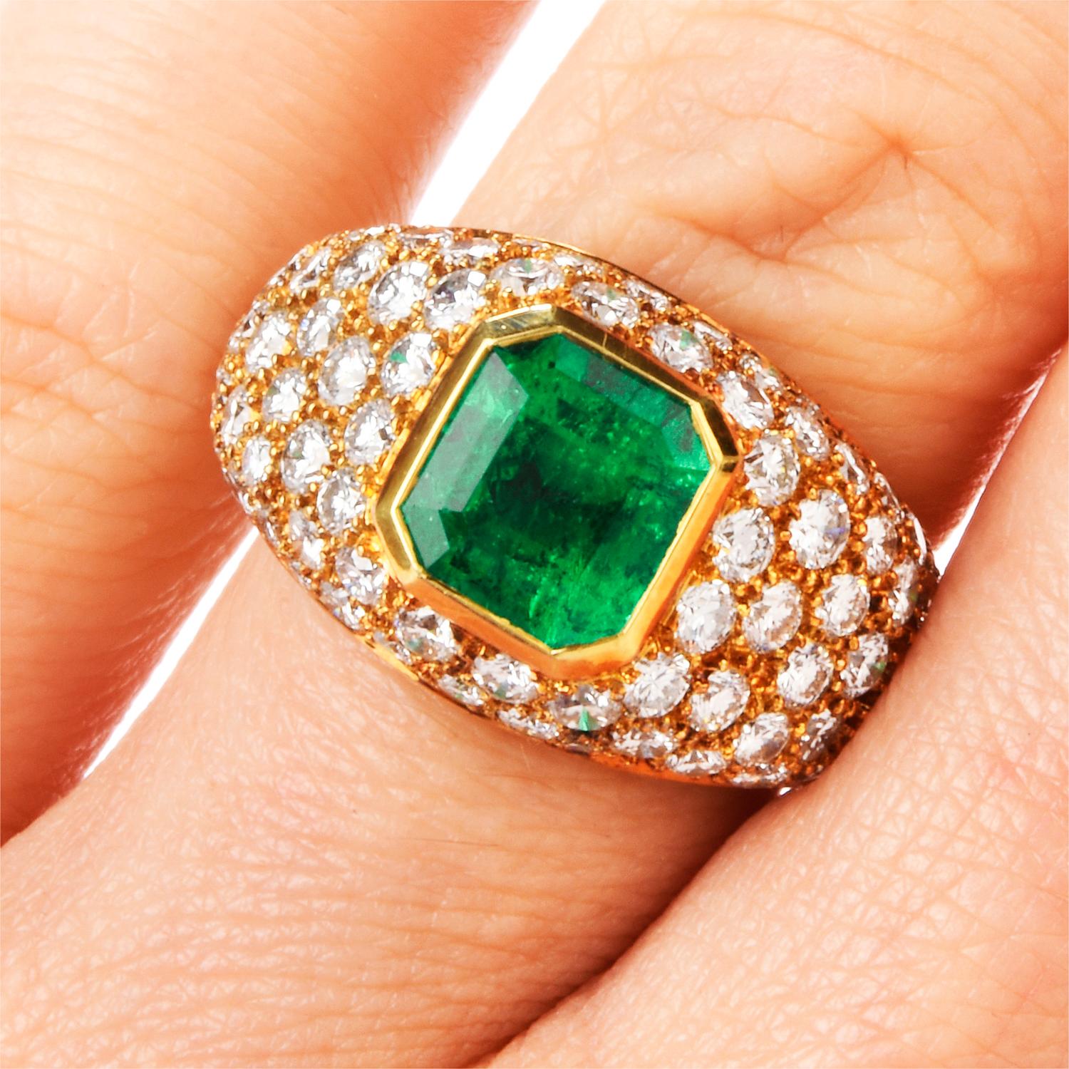 Vintage Tiffany & Co. Diamond GIA Emerald 18 Karat Cocktail Ring 3