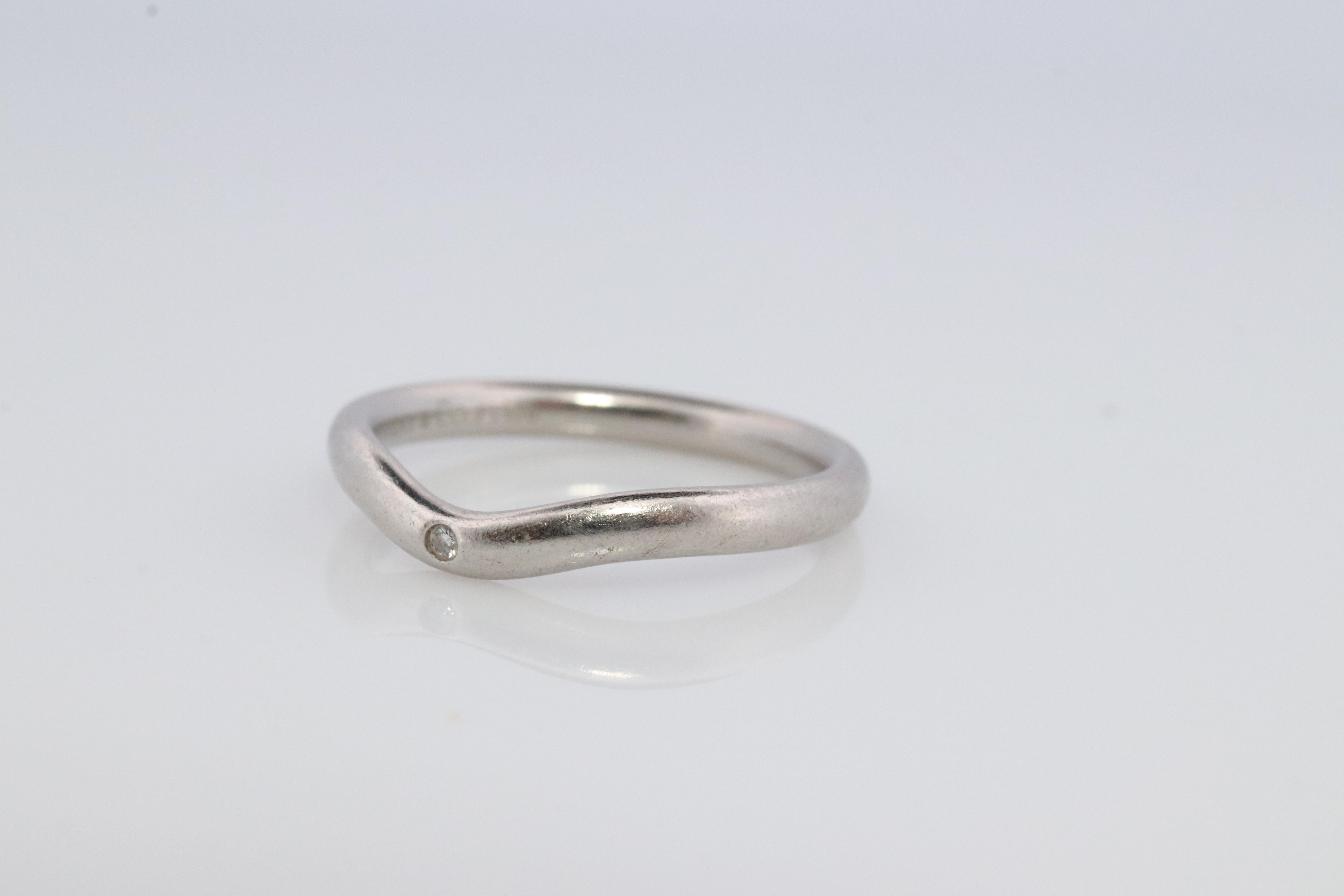 Vintage Tiffany and Co. Diamond Platinum Ring. Tiffany Curve PT950 band. For Sale 2