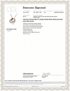Tiffany Co. Double Open Heart Necklace 0.50 Inch Rose Gold and 0.55 Inch Silver