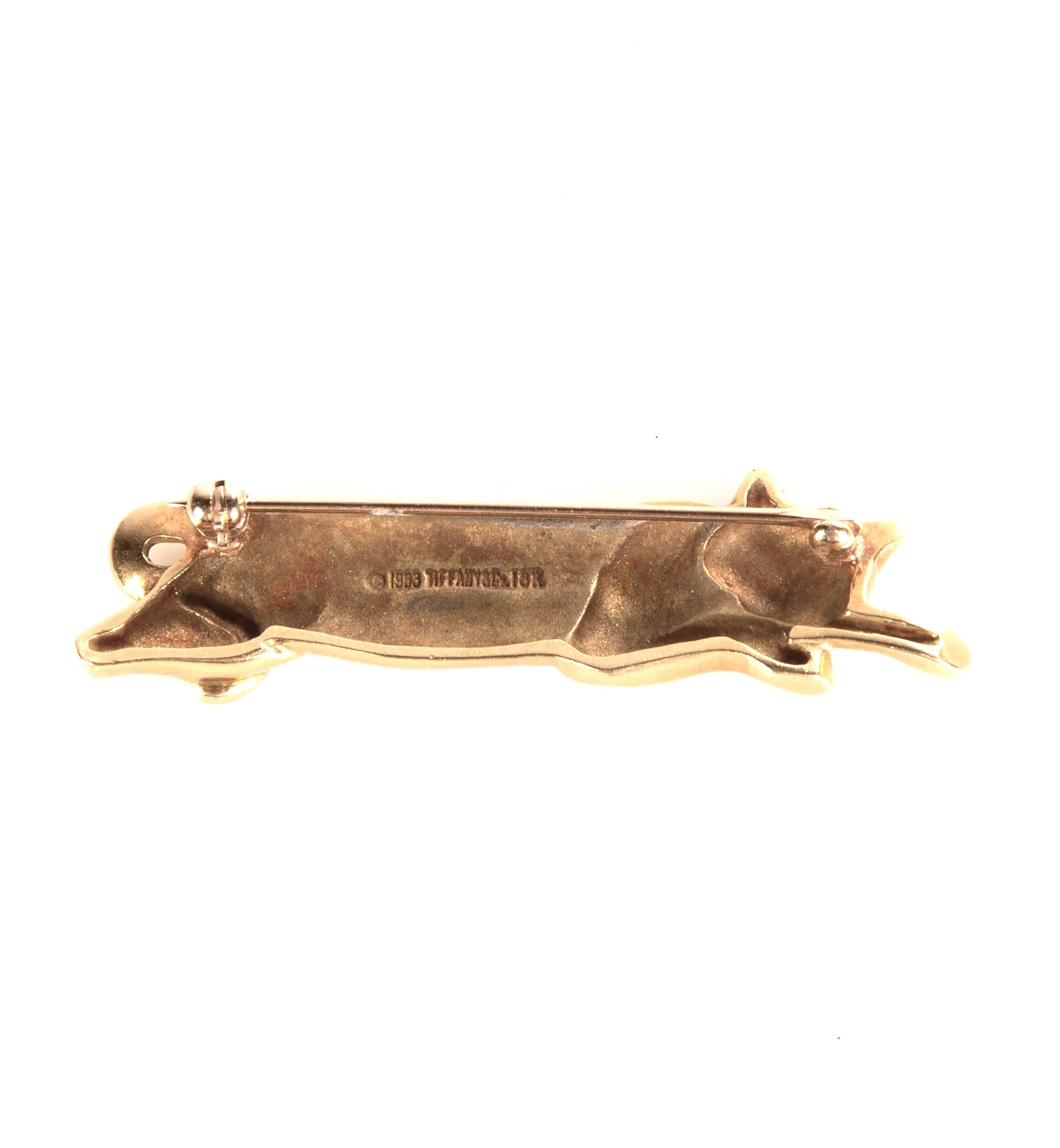 Vintage Tiffany and Co Eighteen Karat Yellow Gold Cat Brooch 1983  In Good Condition In New York, NY