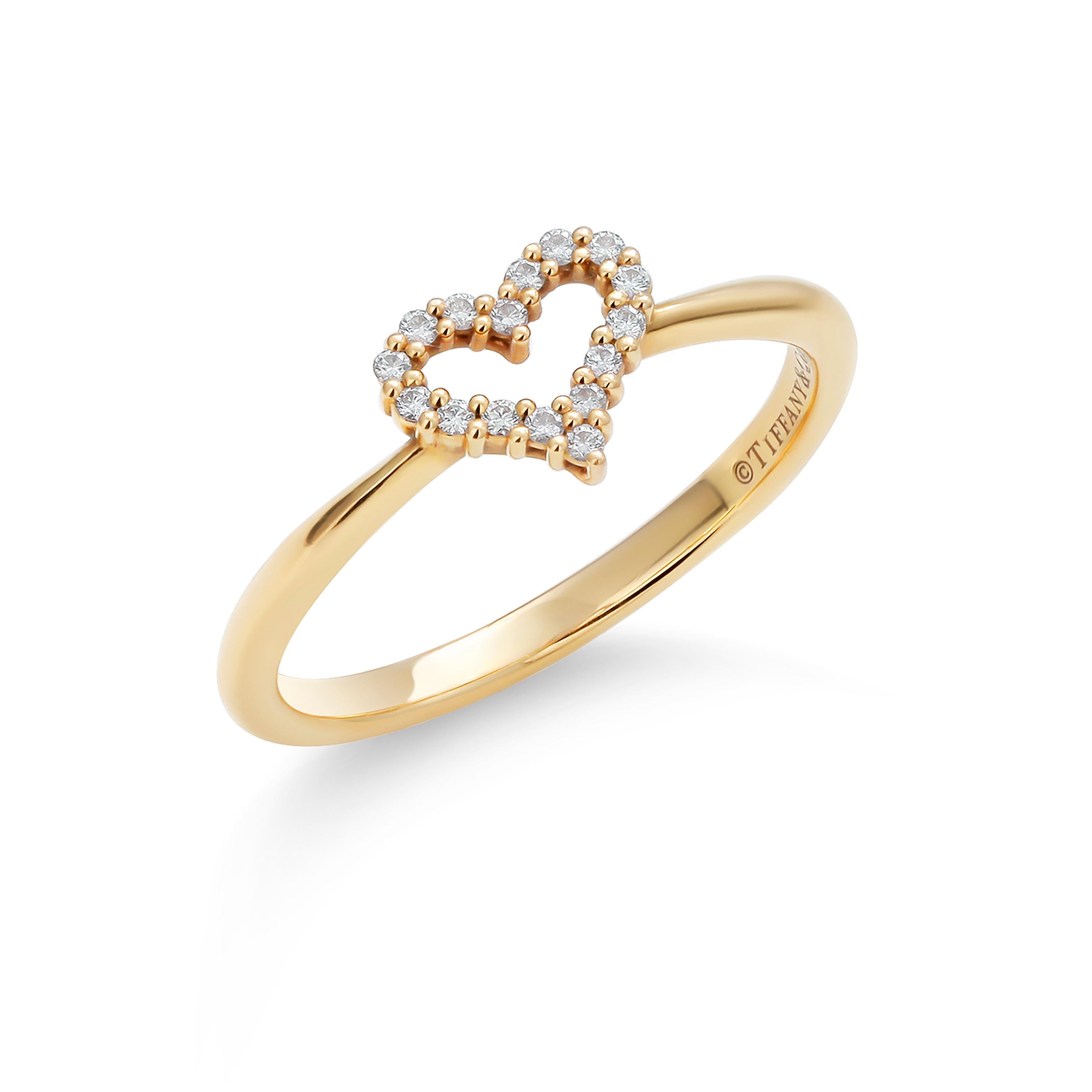 Contemporary Tiffany and Co. Eighteen Karat Yellow Gold Diamond Heart Cocktail Ring
