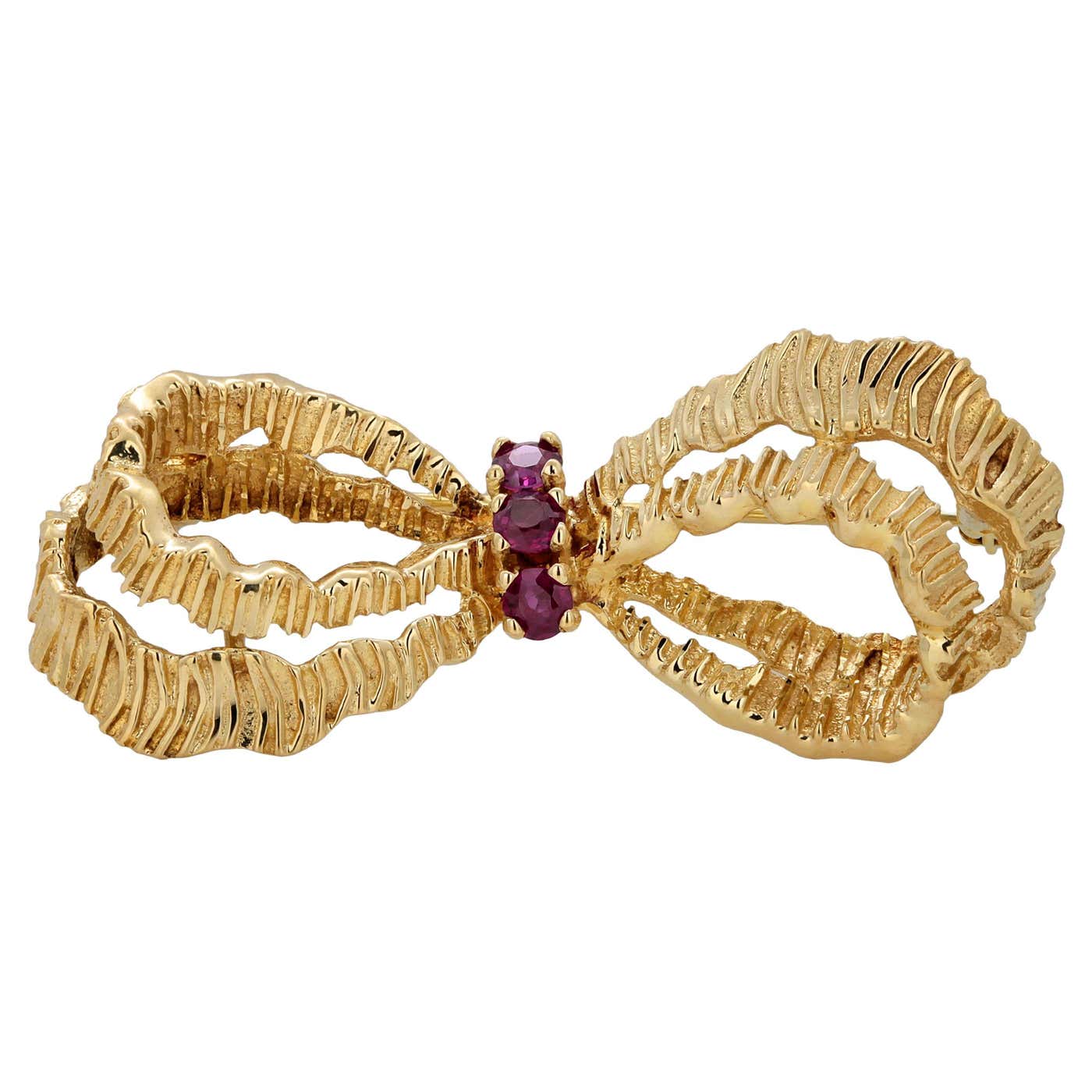 Vintage Tiffany and Co. Eighteen Karat Yellow Gold Ruby Ribbon Bow ...