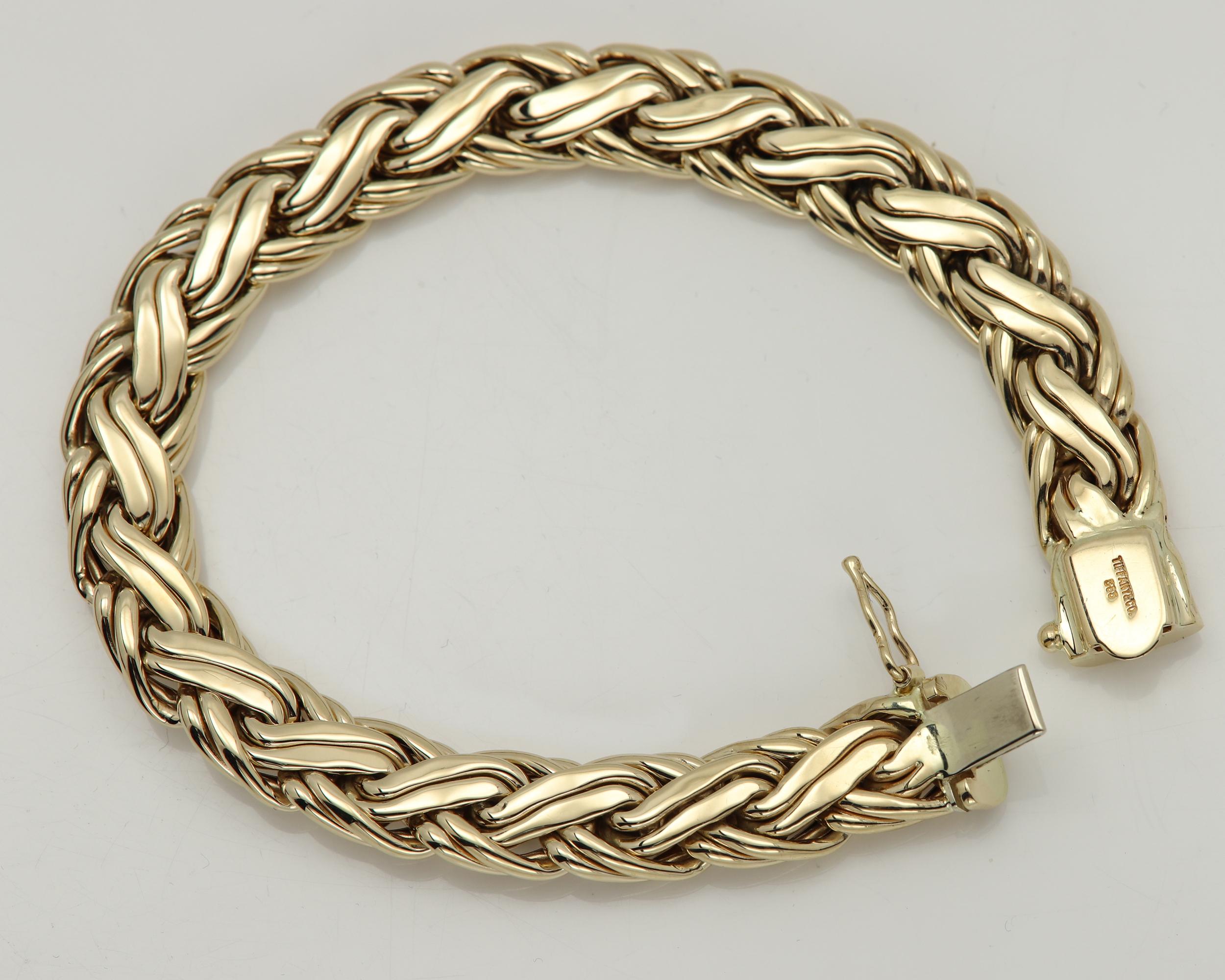 Tiffany and Co. Bracelet vintage tissé en or jaune 14 carats en vente 4
